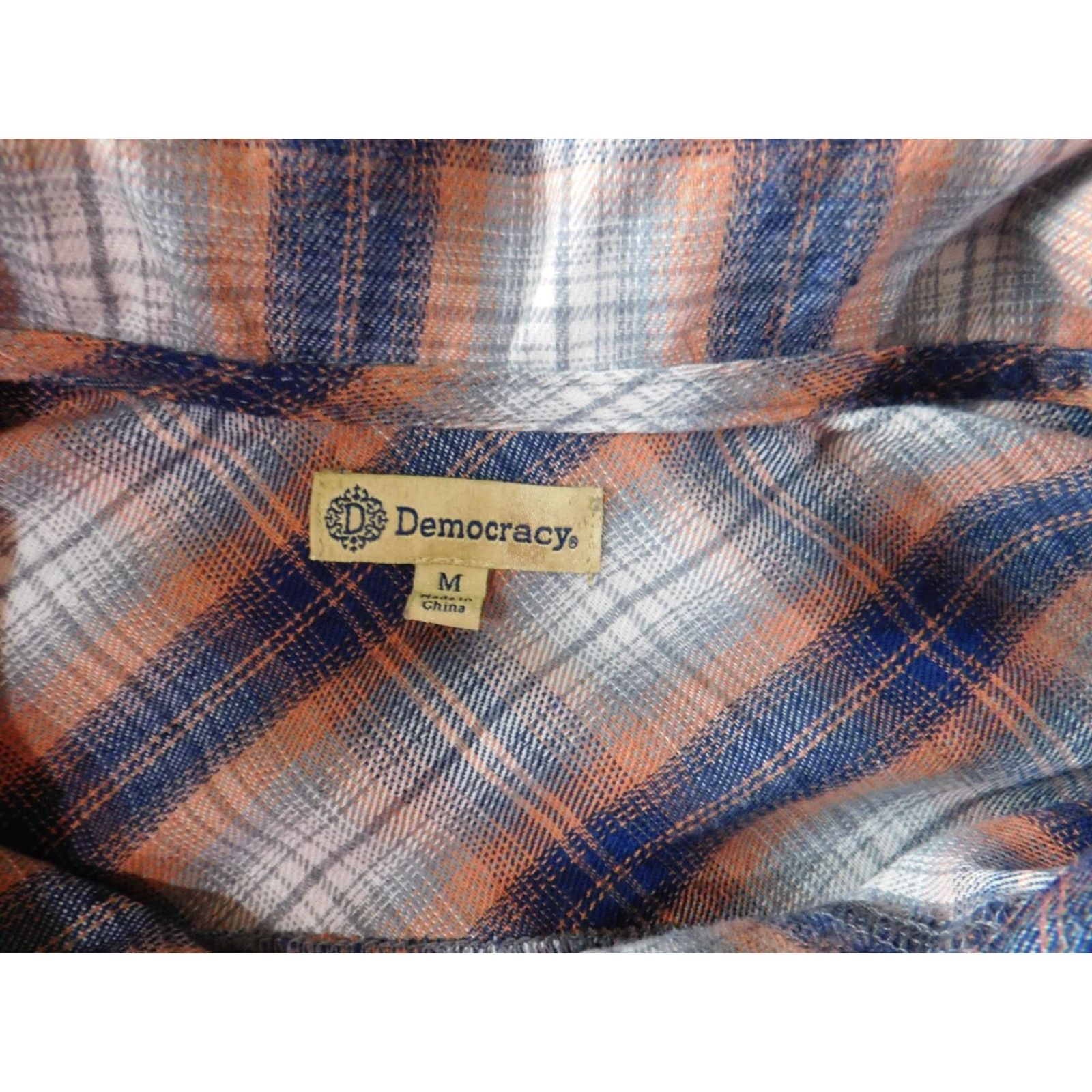 Vintage Democracy Blouse Button-Up Shirt Women M Blue Plaid Flannel Casual Crew Neck Long Sleeve Size M / US 6-8 / IT 42-44 - 4 Thumbnail