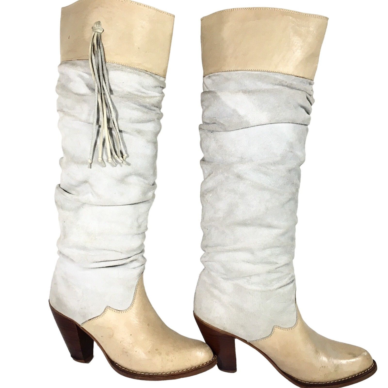 Other Vtg CIRCLE S Tan Bone Suede Leather TALL Western Boots Size US 6.5 / EU 39-40 - 1 Thumbnail