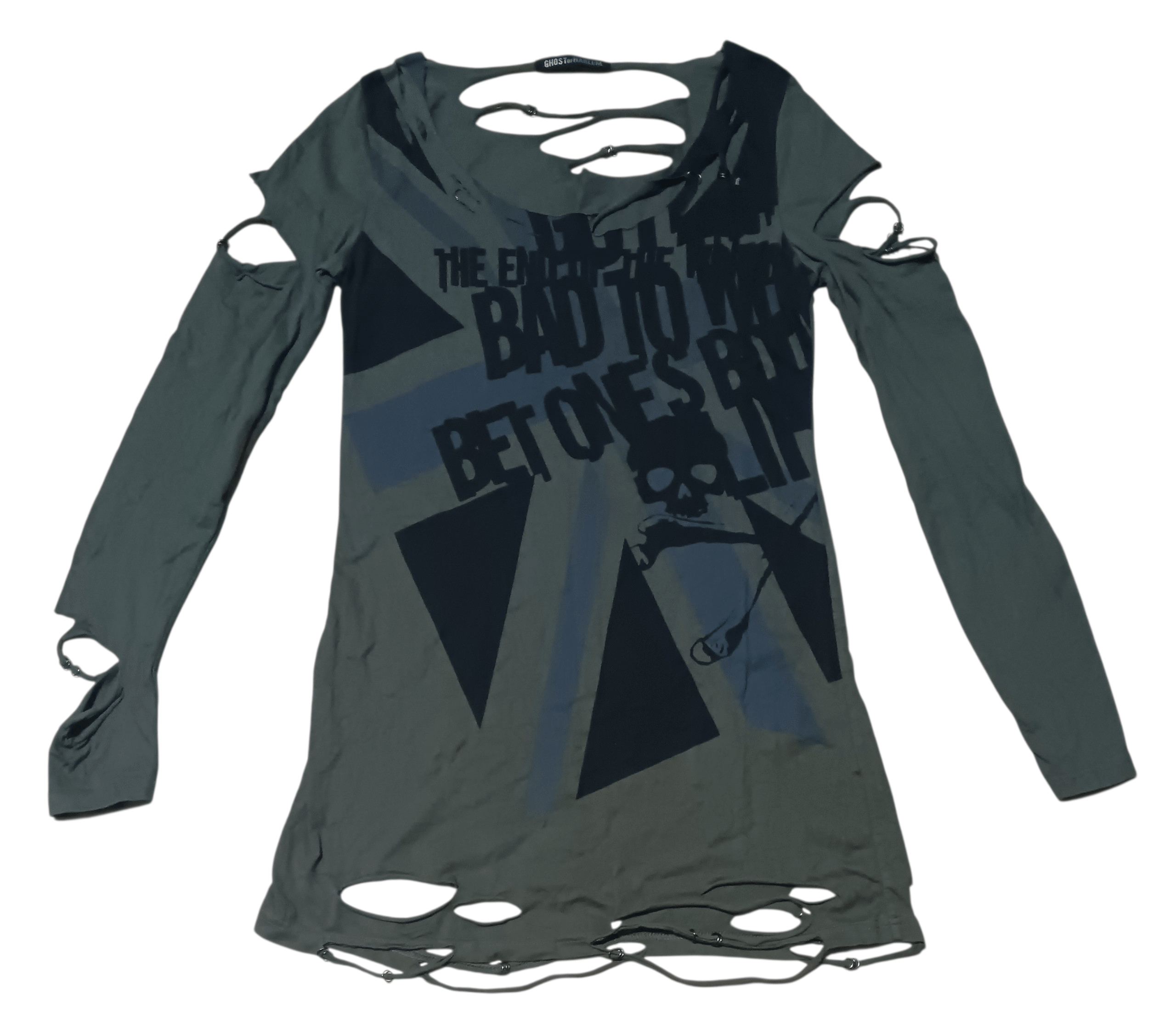 Japanese Brand GHOST OF HARLEM SKULL POEM RIPPED DESIGN PUNK SHIRT Size ONE SIZE - 1 Thumbnail