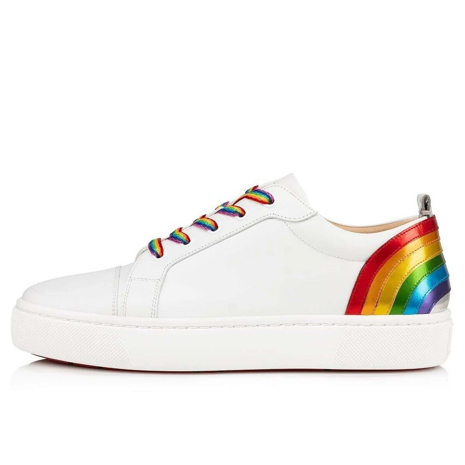 Christian Louboutin Christian Louboutin White Rainbow Lace Up Low Top Sneaker 40 Size US 10 / IT 40 - 3 Thumbnail