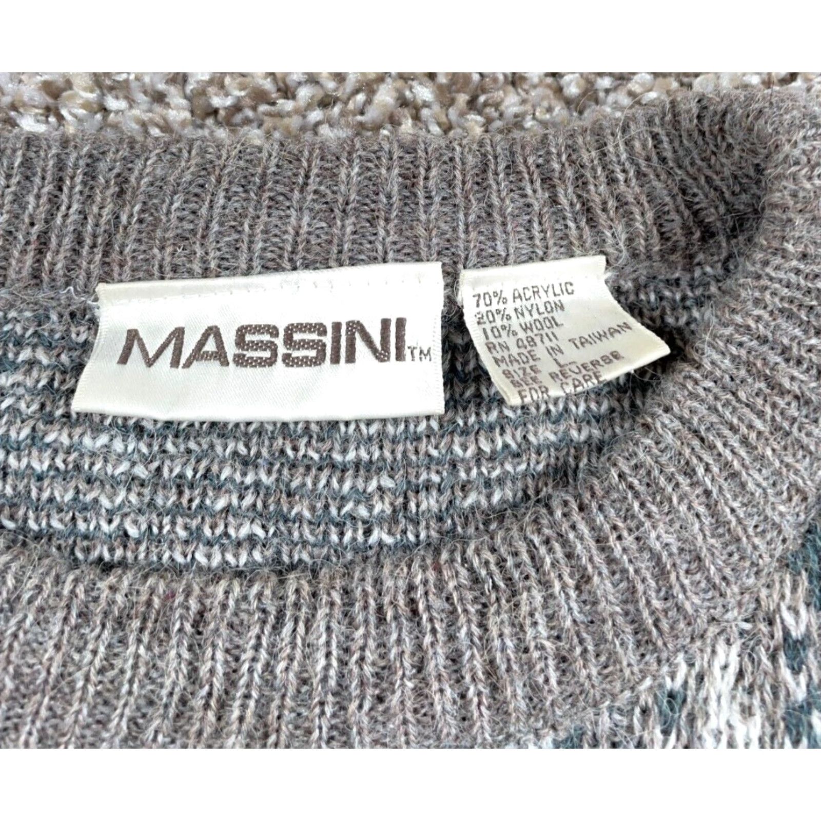 Vintage VINTAGE Massini Geometric Pattern Sweater Adult Medium Gray Wool Blend Knit Pullover 80s 90s Mens Size US M / EU 48-50 / 2 - 4 Thumbnail