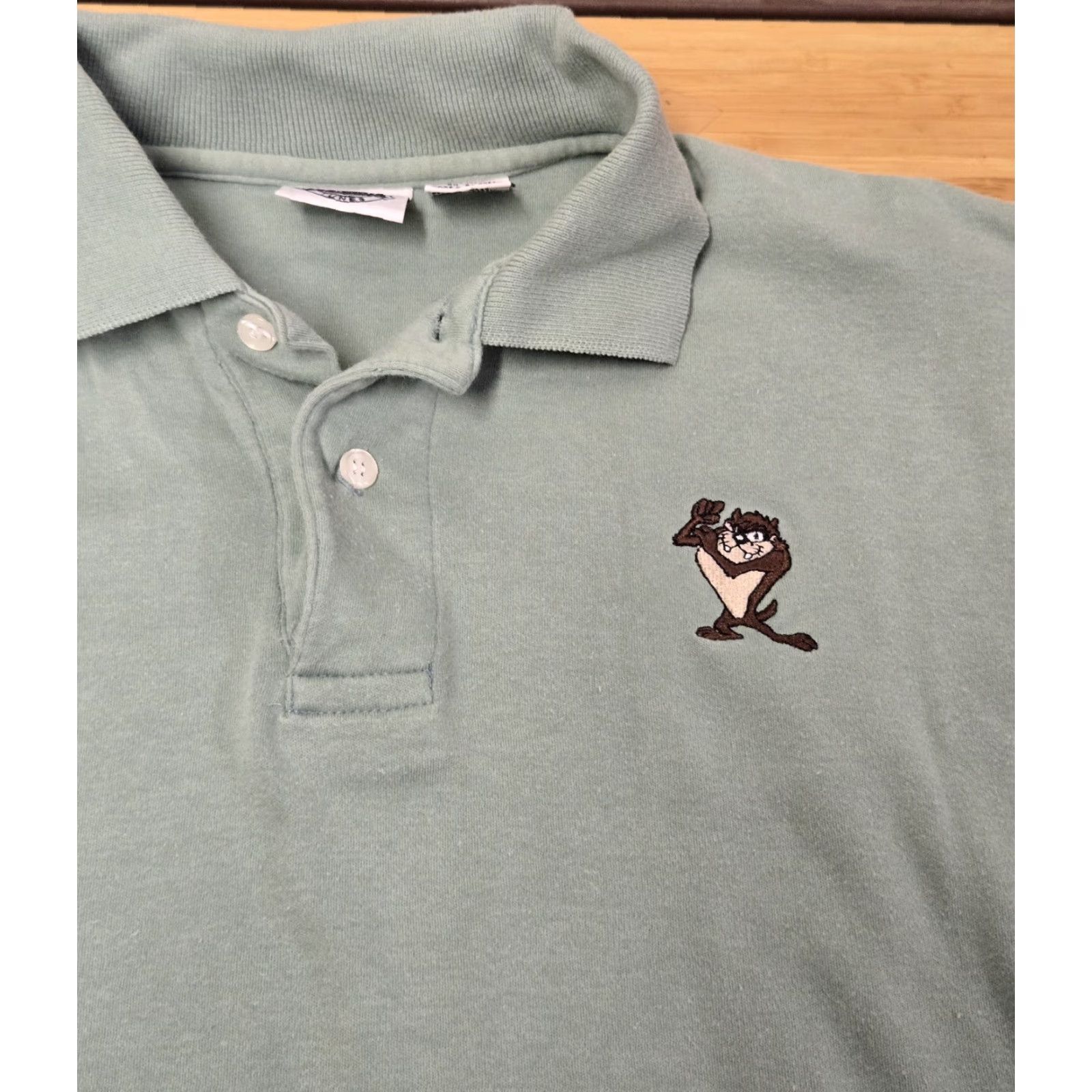 Vintage Looney Tunes Shirt Mens Polo Embroidered Taz Tasmanian Devil 100% Cotton Green Classic M Size US M / EU 48-50 / 2 - 2 Thumbnail