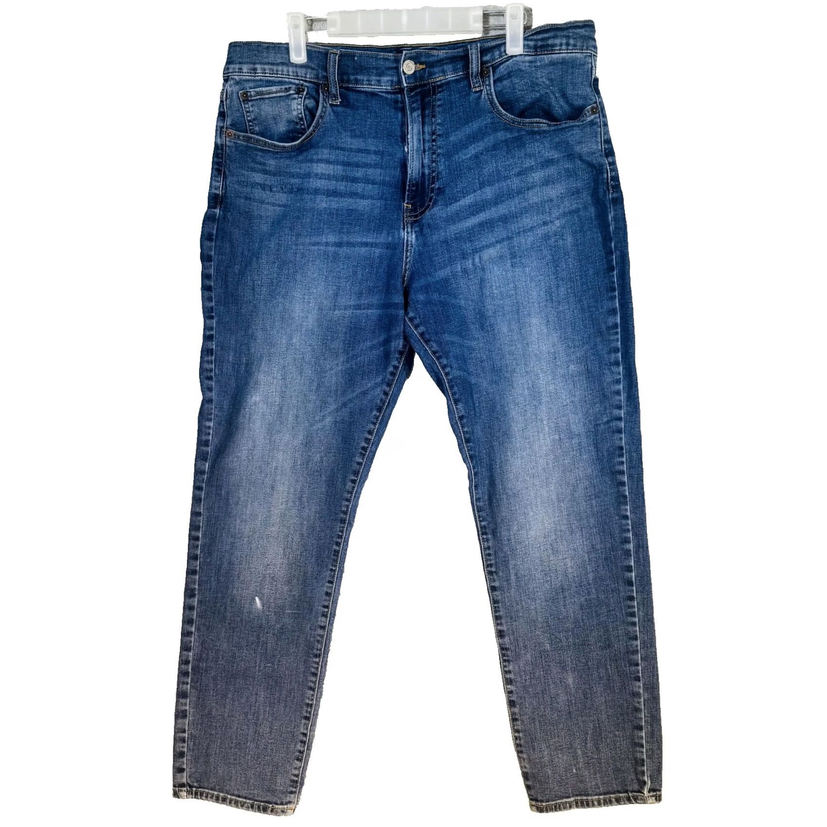 Lucky Brand Lucky Brand 412 Athletic Slim Jeans Mens 36x27 Blue Medium Wash Tapered Zip Fly Denim) Size US 36 / EU 52 - 5 Thumbnail