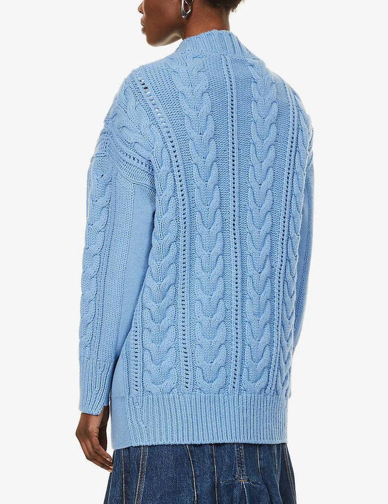 Alexander McQueen Alexander McQueen Jumper Womens Blue Cable Wool 100% Size M / US 6-8 / IT 42-44 - 2 Thumbnail