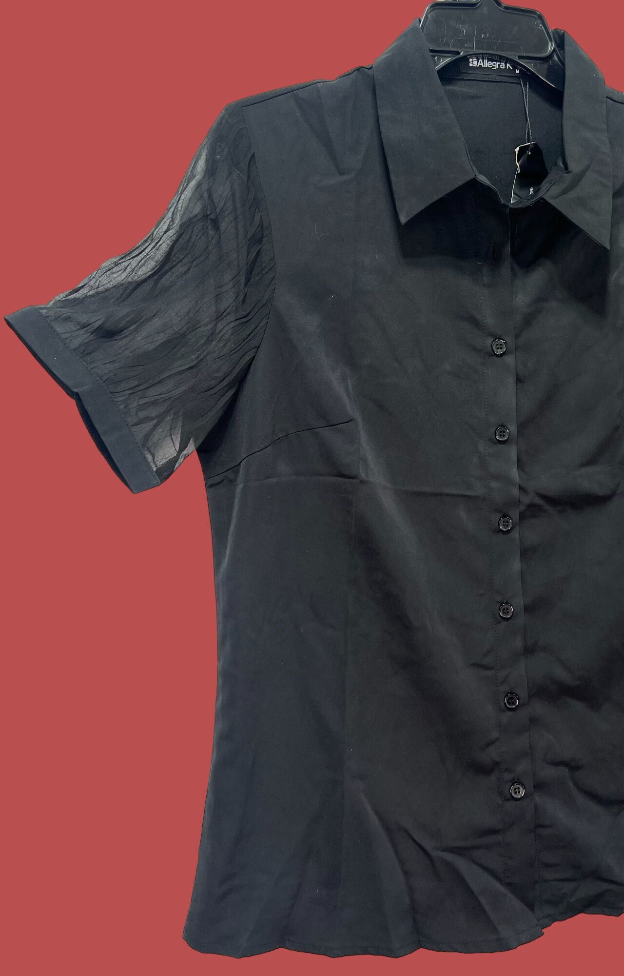 Other Allegra K - Women's Short Sleeve Button Front Blouse - Black Size M / US 6-8 / IT 42-44 - 12 Thumbnail