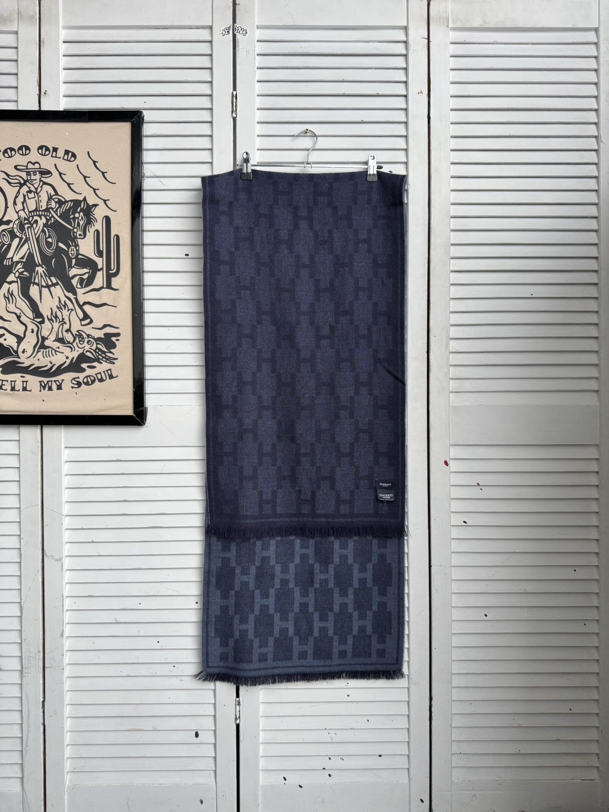 Hackett Hackett London Wool Long Scarf Navy Logo Pattern Size ONE SIZE - 12 Thumbnail