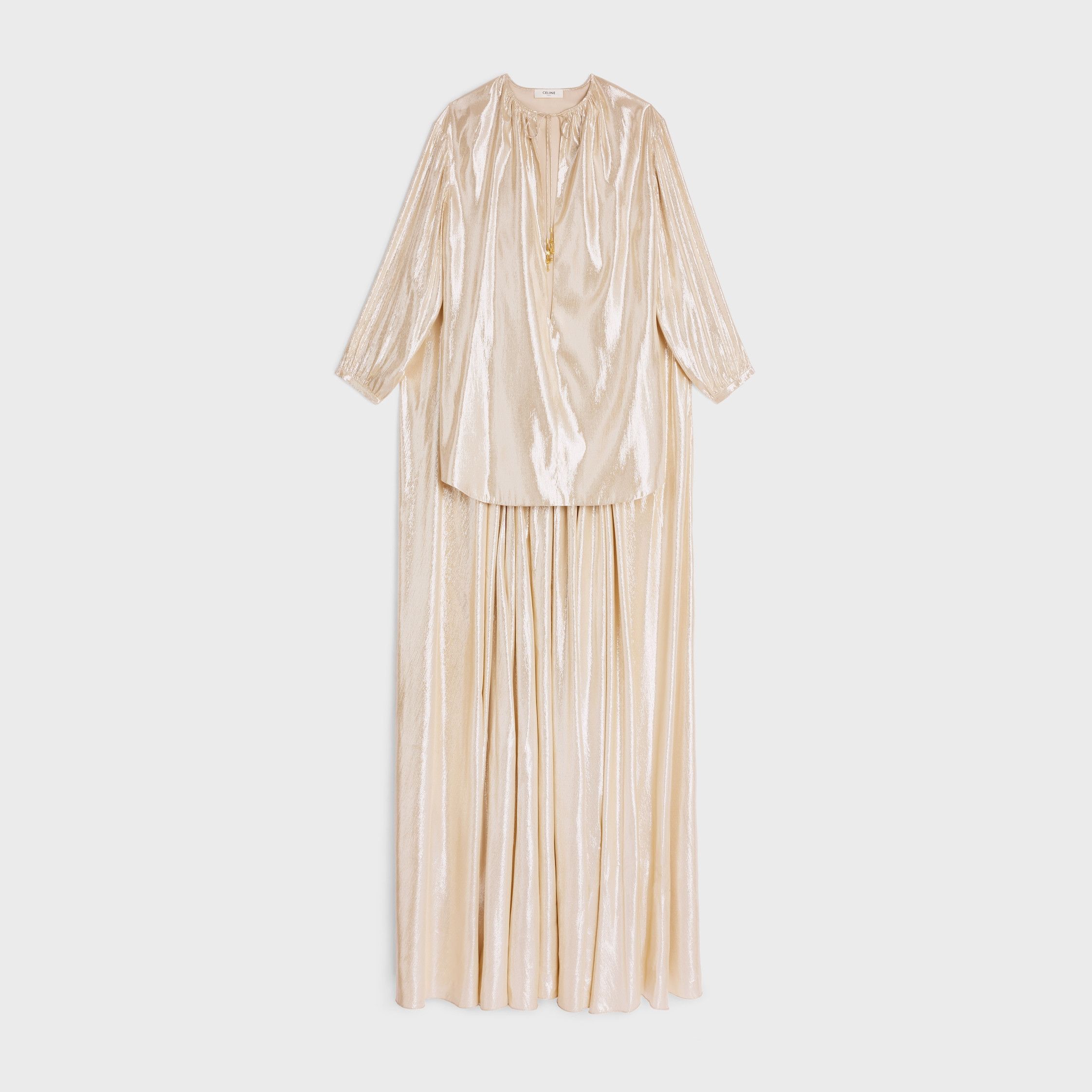 Celine CAPE MINI DRESS IN LAMÉ SILK SABLÉ GOLD Size M / US 6-8 / IT 42-44 - 1 Thumbnail