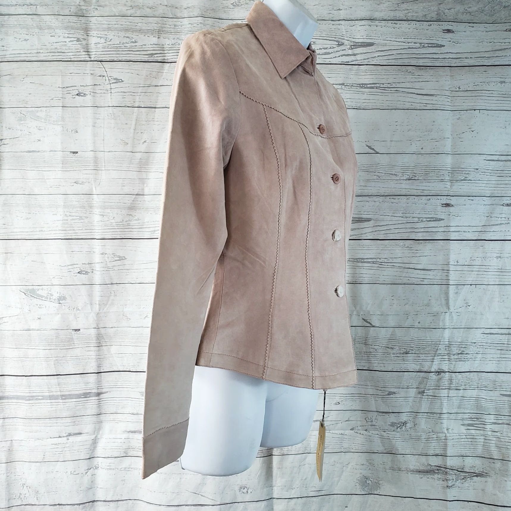 Pinko In Suede Womens Jacket XS Pink Leather Button Front Long Sleeve Size XS / US 0-2 / IT 36-38 - 3 Thumbnail