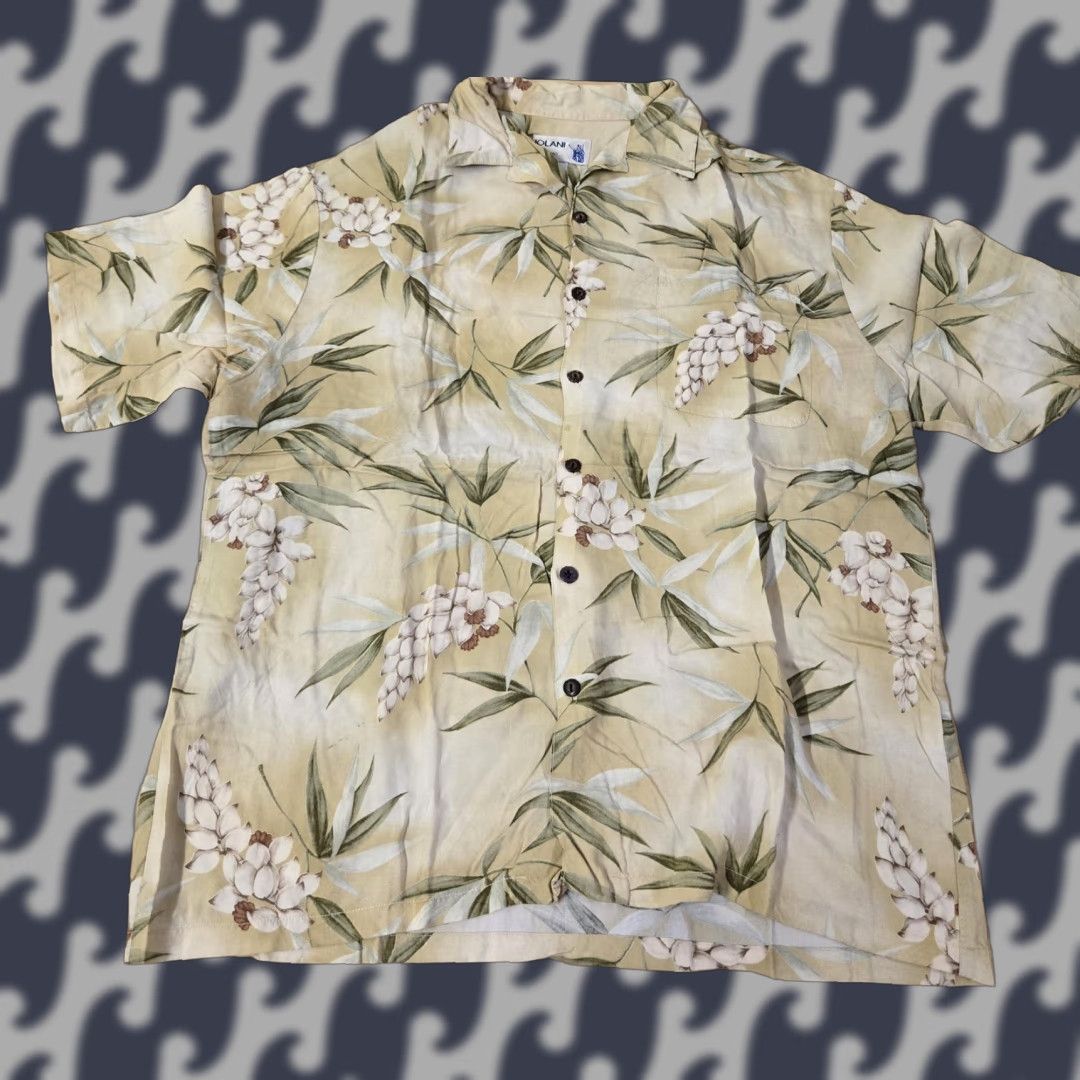 IOLANI Iolani Hawaii Shirt Mens Large Beige Green Hawaiian Aloha Camp Button Up Bamboo Shirt Size US L / EU 52-54 / 3 - 1 Thumbnail