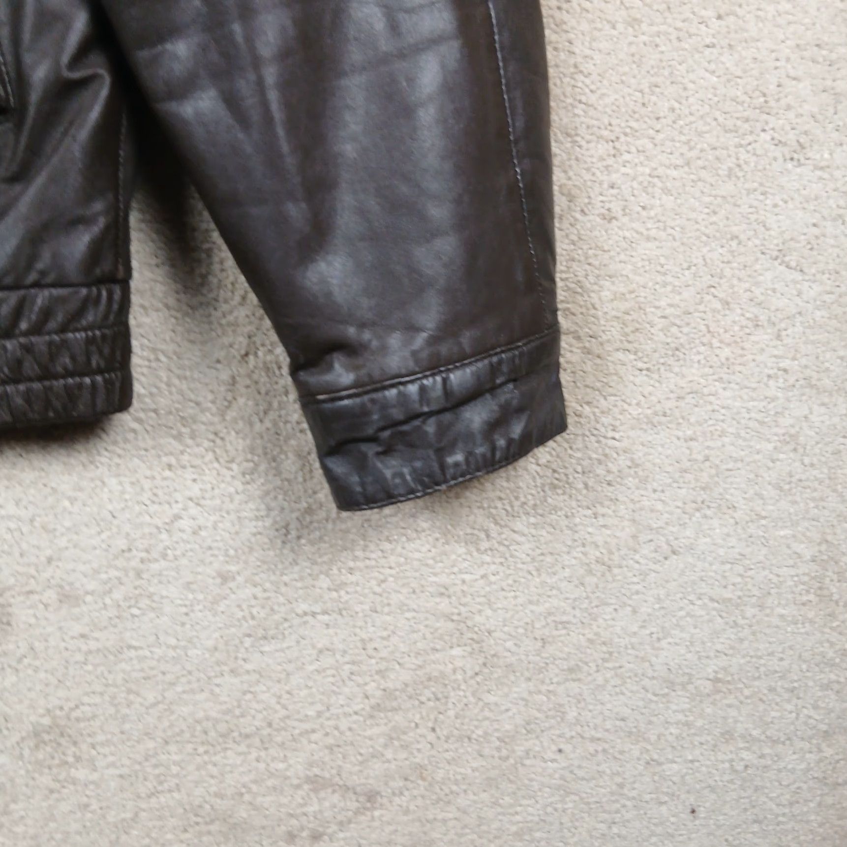 Vintage VINTAGE Montgomery Ward Leather Racer Jacket Mens 40 Brown Jacket Motorcycle 90s Classic Mens Brown Regular Leather Full Zip Band Collar Short Vintage Size US XXS / EU 40 - 4 Thumbnail
