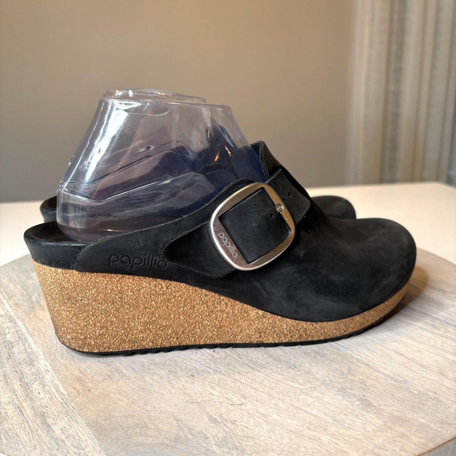 Birkenstock PapilliovMary Black Suede Leather Wedge Clogs 39 US Size 8 Size US 8 / IT 38 - 2 Thumbnail