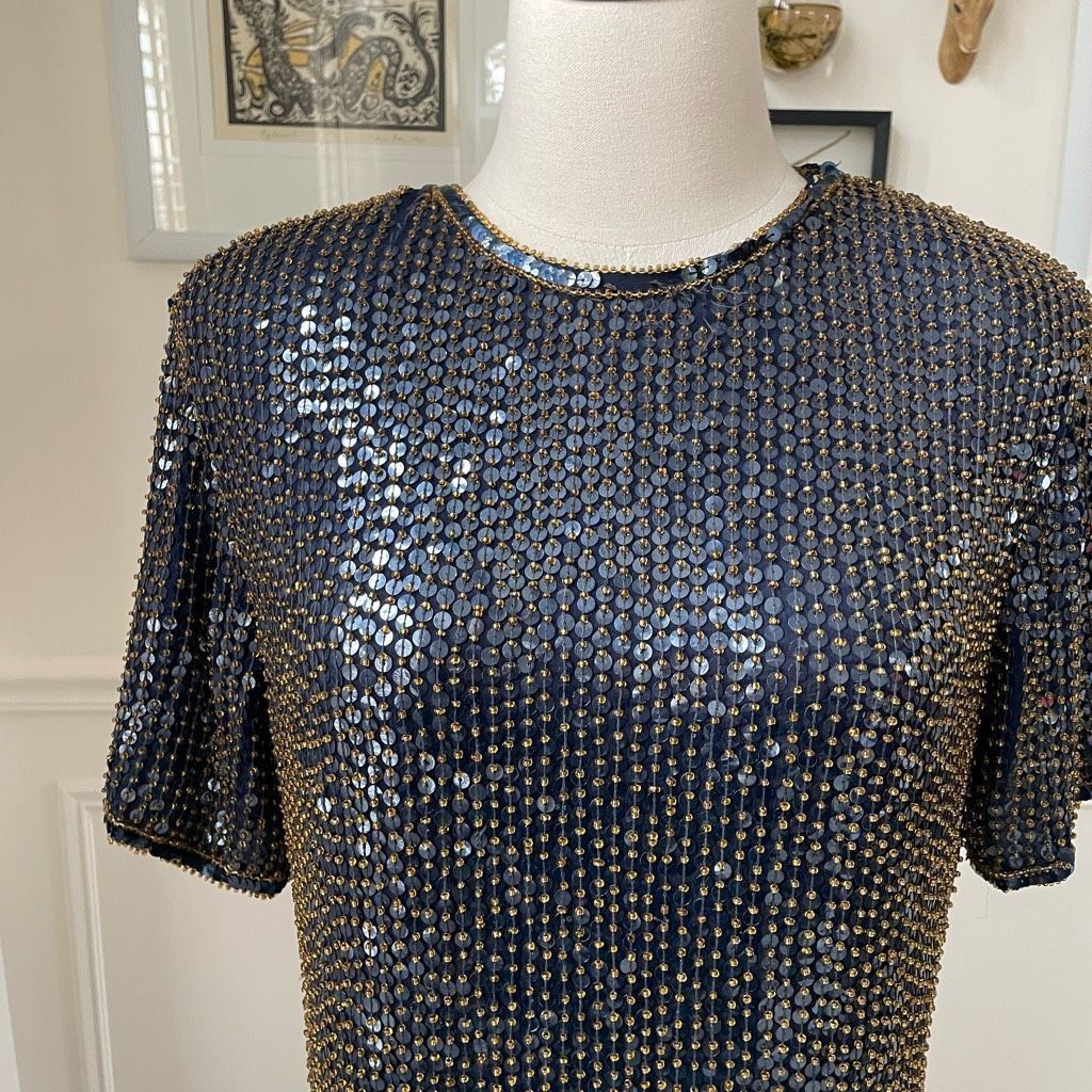 Vintage Vintage 80s 90s Modi Silk Heavily Beaded Sequin Dark Blue Am Size M / US 6-8 / IT 42-44 - 2 Thumbnail