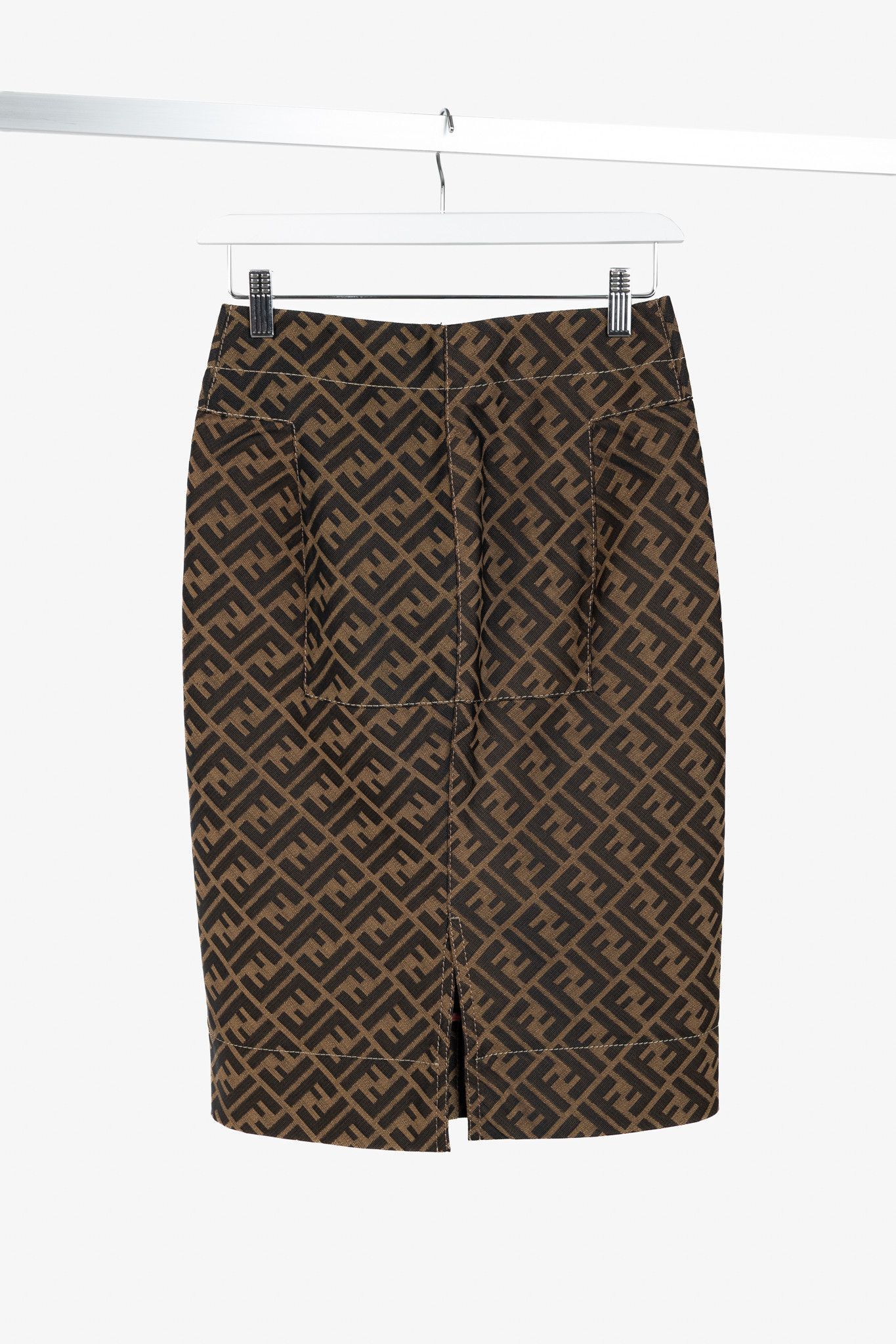 Fendi Fendi Brown Zucca-Monogram Leather-Trim Pencil Skirt Size 27" / US 4 / IT 40 - 2 Thumbnail