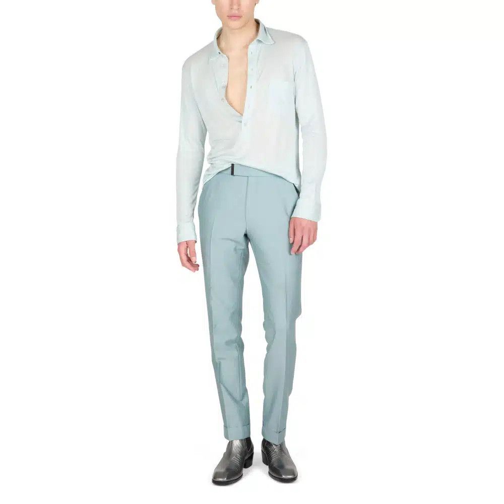Tom Ford o1sndg0526 JPL010 Ribbed Silk Polo Shirt in Light Blue Size US XL / EU 56 / 4 - 2 Thumbnail