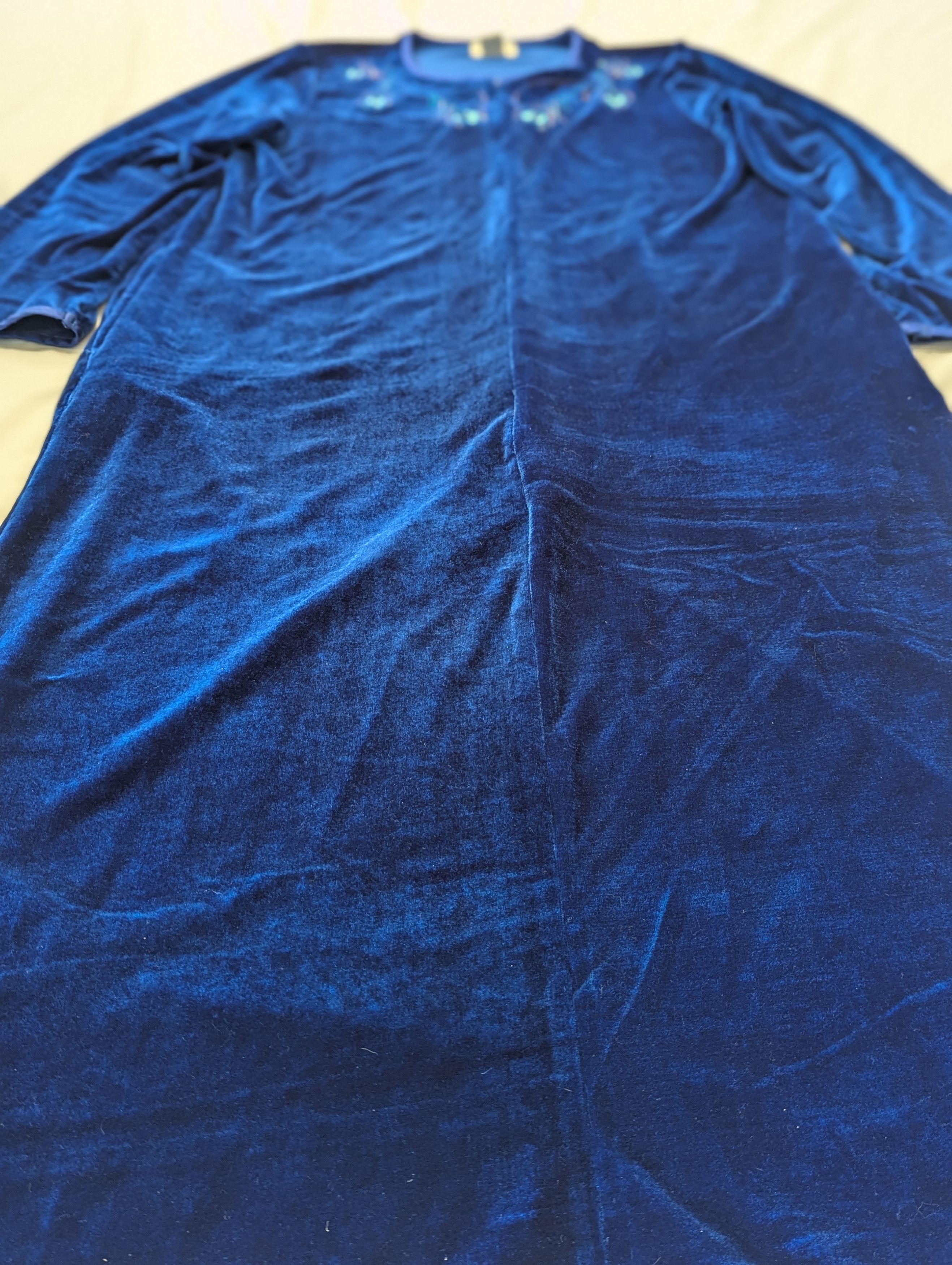 Other Phases 1970s-Inspired Blue Velour Kaftan Peacock Gown S Size S / US 4 / IT 40 - 2 Thumbnail