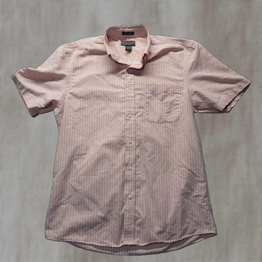 Pinko Saddlebred Shirt Adult Men's M Medium Salmon Pink Striped Short Sleeve Button Up Size US M / EU 48-50 / 2 - 1 Thumbnail