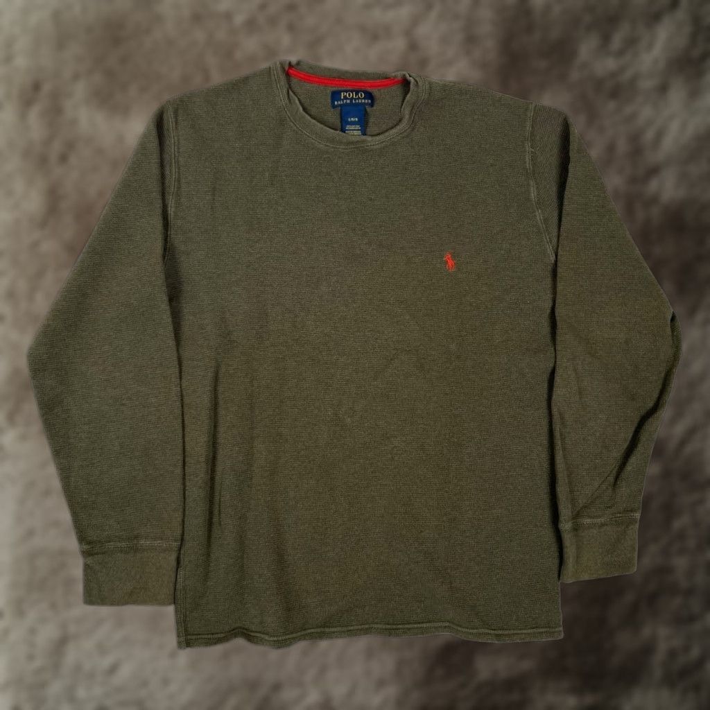 Polo Ralph Lauren VINTAGE Polo Ralph Lauren Thermal Sweater Mens Large Green Crew Neck Waffle Pony Logo Size US L / EU 52-54 / 3 - 1 Thumbnail