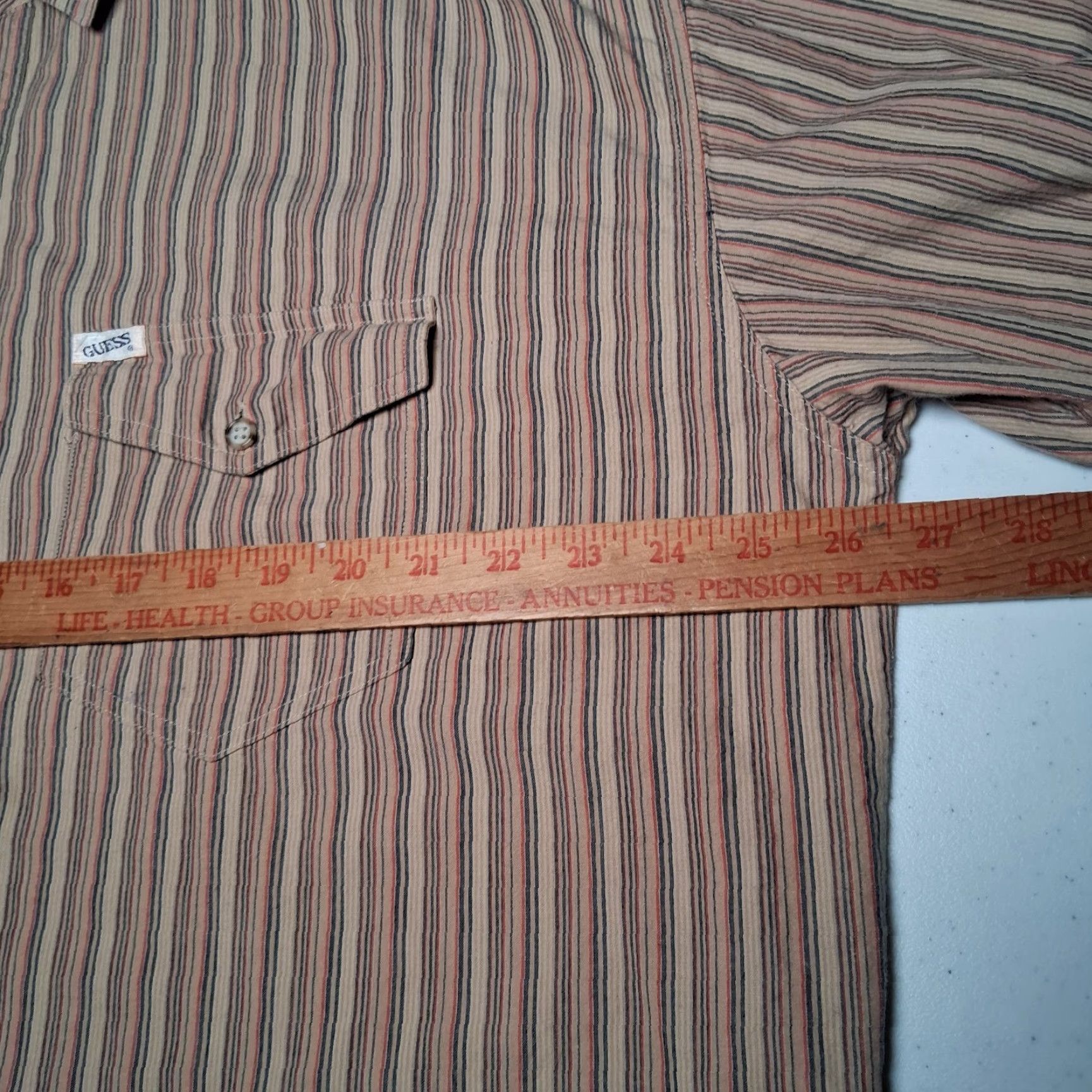 Guess VINTAGE Guess Jeans Shirt Men L Knit Striped Button-Up 1990s Beige Long Sleeve Mens Regular Collar Swing Tests Sample Size US L / EU 52-54 / 3 - 5 Thumbnail