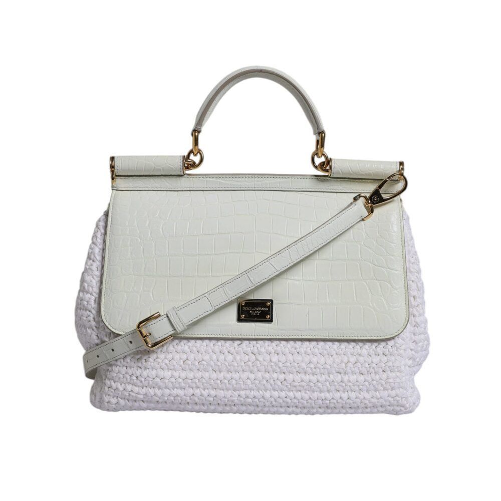 Dolce & Gabbana Dolce & Gabbana White Rafia Leather Top Handle Crossbody Bag Size ONE SIZE - 1 Thumbnail