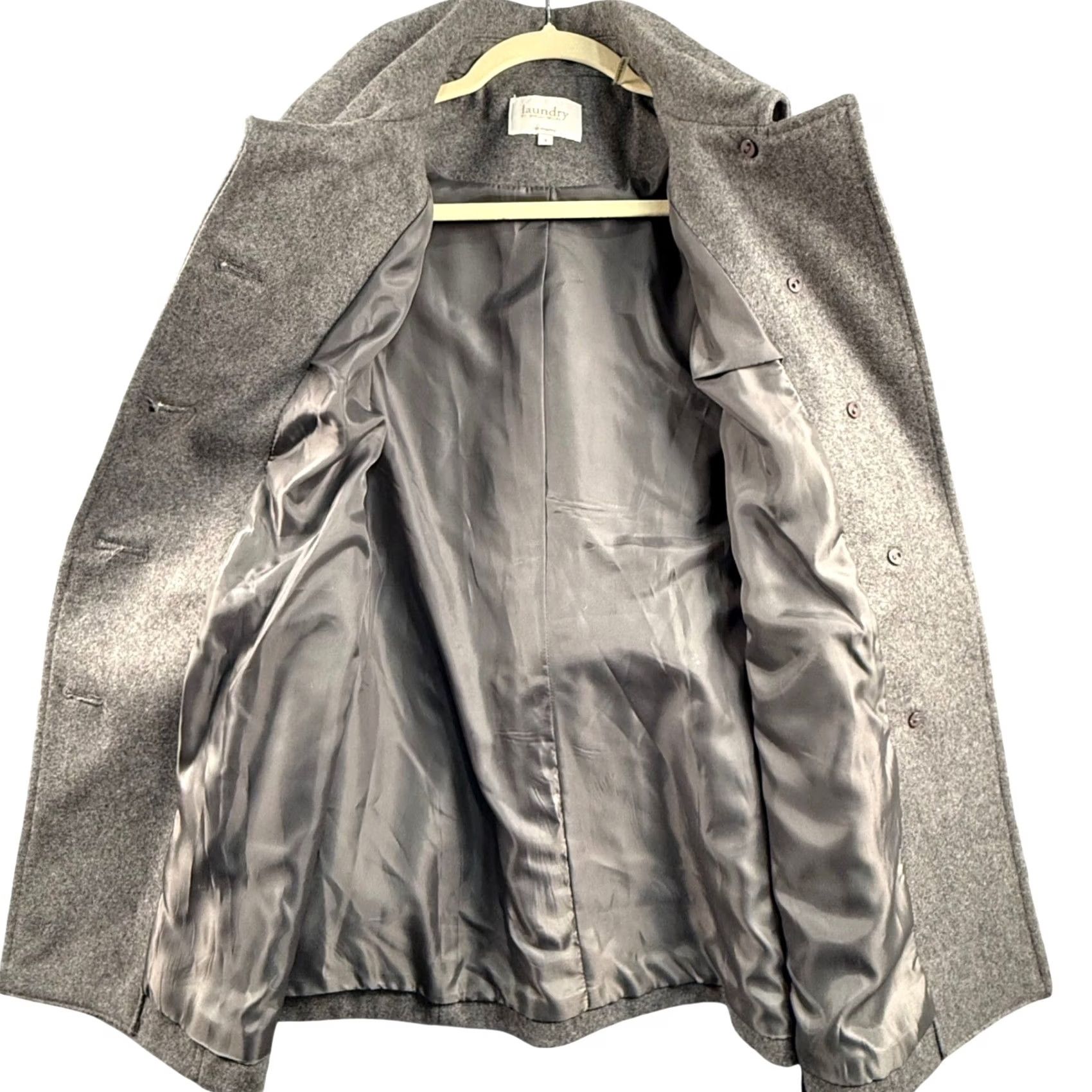 Laundry by Shelli Segal Laundry by Shelli Segal S Grey Wool Blend Belted Peacoat Jacket Silver Buttons Size S / US 4 / IT 40 - 7 Thumbnail