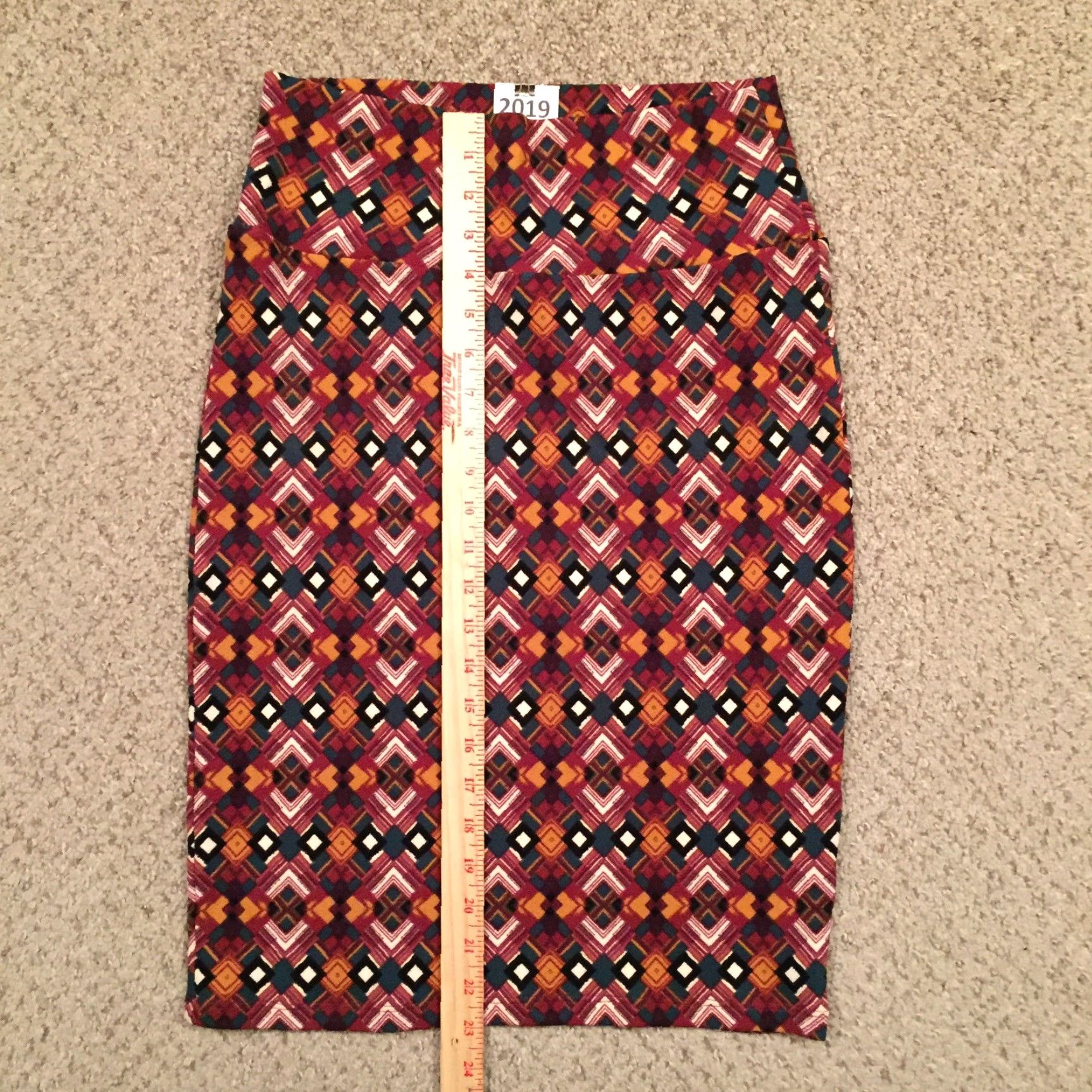 Vintage LuLaRoe Skirt Knee Length S Brown Green Geometric Unlined Pull On Polyester Spandex Women Regular Knit Pencil Style Size 28" / US 6 / IT 42 - 4 Thumbnail