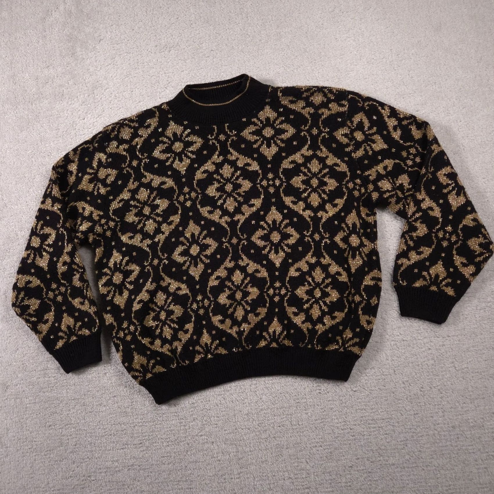 Vintage VINTAGE Alfred Dunner Sweater Womens Large Black Gold Shimmer 90s Made in USA Size L / US 10 / IT 46 - 2 Thumbnail