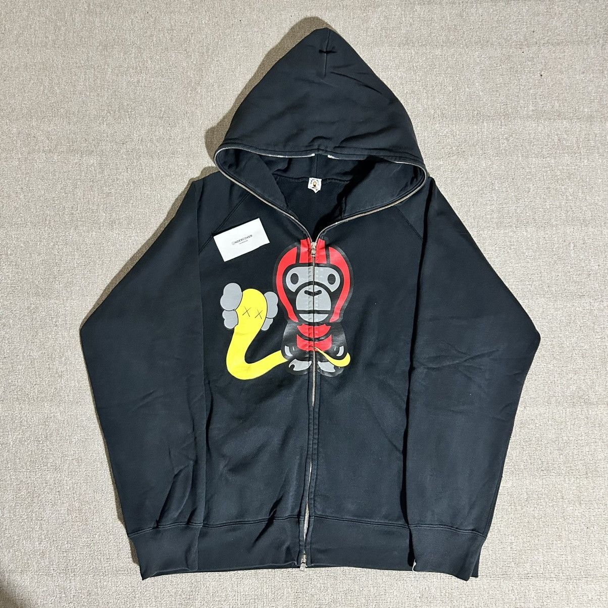 Bape Bape x Kaws ASNKA Logo Full-Zip Hoodie Grey L | Grailed