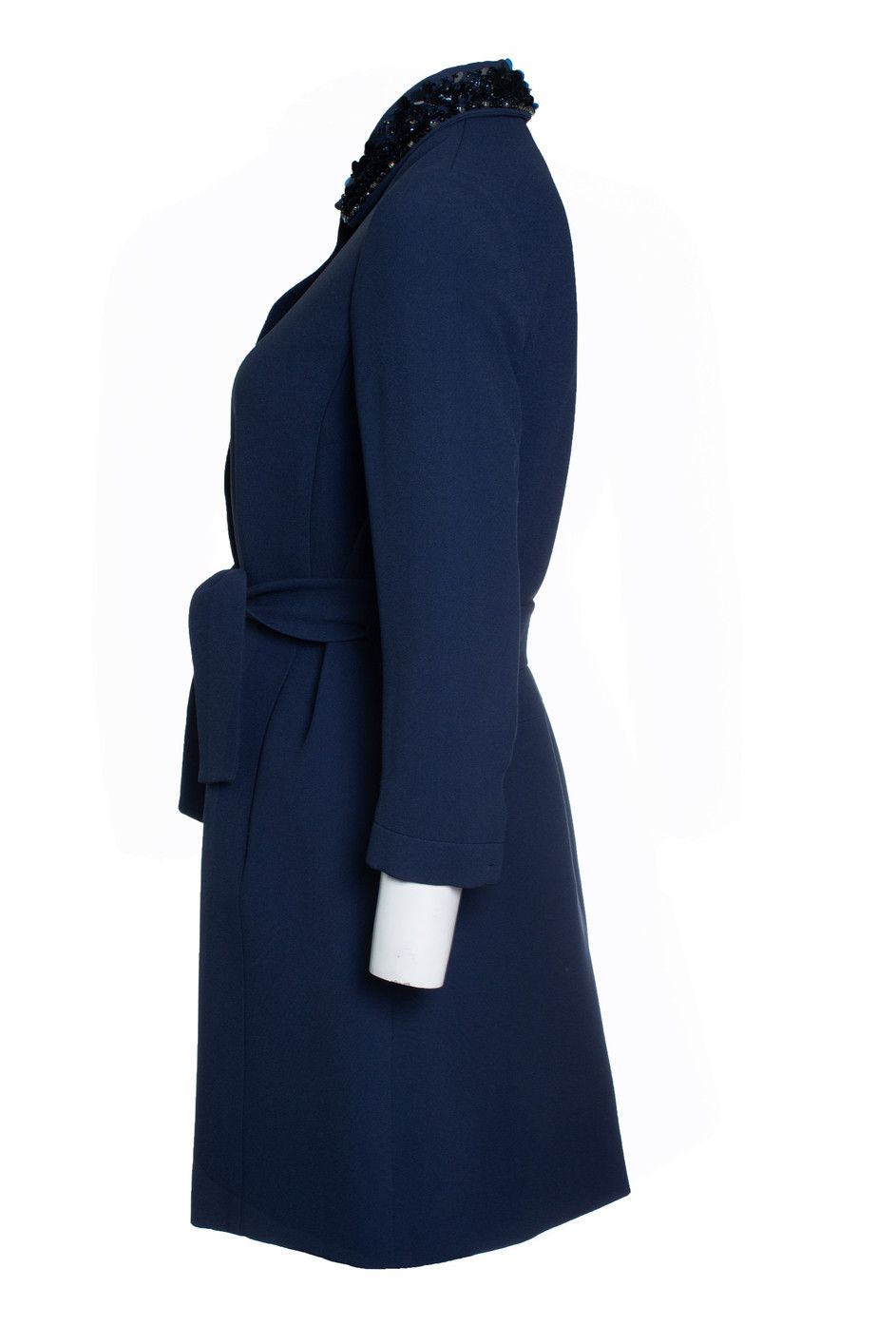 Miu Miu Miu Miu, blue jacket with belt and sequinned collar Size M / US 6-8 / IT 42-44 - 2 Thumbnail