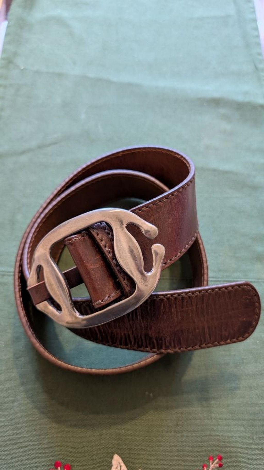 Don Caster Genuine Leather Belt Sculpted Silver Buckle Brown Size Small Waxed Western Belt | Silver Buckle Tapered Ranger Belt  main image 2