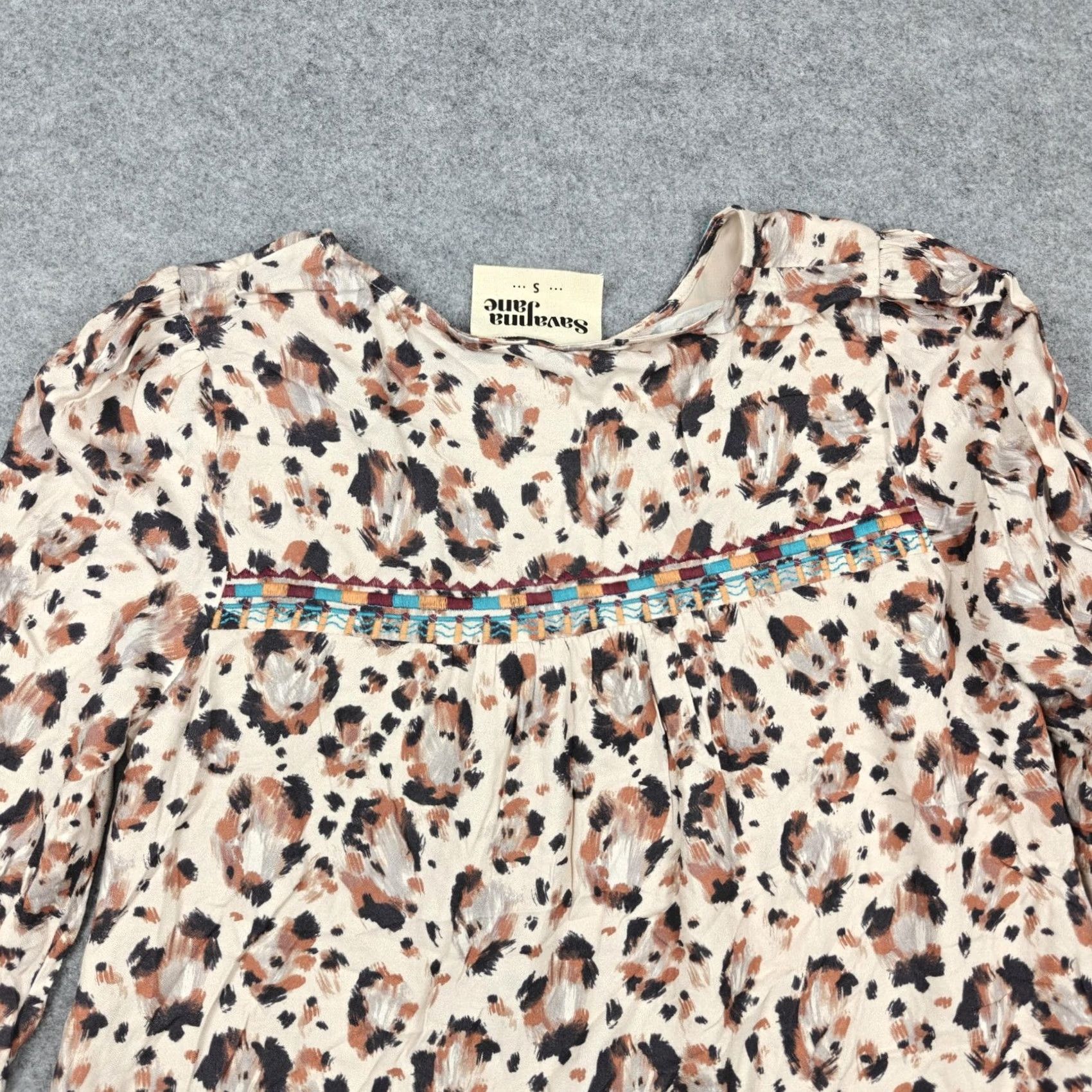 Vintage Savanna Jane Blouse Womens S Beige Leopard Embroidered Tunic Top Long Sleeve Shirt Size S / US 4 / IT 40 - 5 Thumbnail