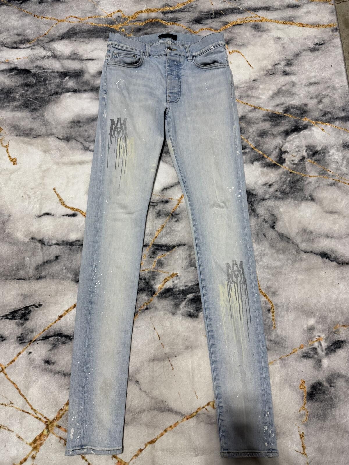 Amiri Amiri AM Stencil Paint Drip Indigo Denim - Sz30 Size US 30 / EU 46 - 1 Thumbnail
