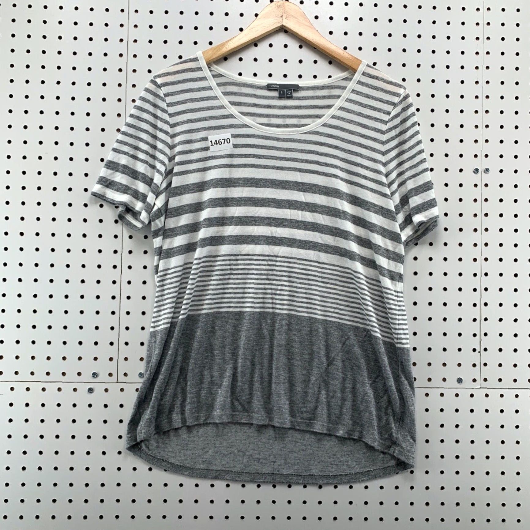 Vince Vince. Women Gray Short Sleeve T-Shirt Large Ladies Striped Short Sleeve Size L / US 10 / IT 46 - 6 Thumbnail