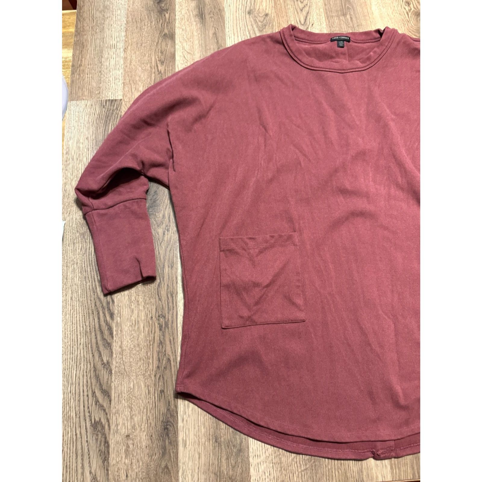 Vintage Coco + Carmen Shirt Women's Size L/XL Red Long Sleeve Crewneck Shirt, COCO, Casual, Basic, Polyester, Regular Fit, Fall Spring Summer, Women Size L / US 10 / IT 46 - 3 Thumbnail