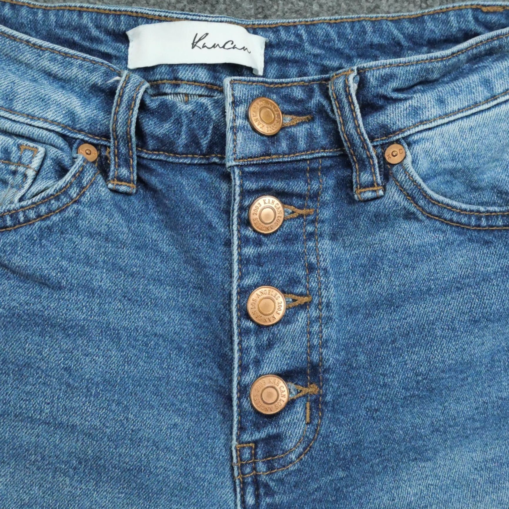 Vintage Kancan Jeans Womens 3 25 Blue Pants Raw Hem Cut Off Button Fly Stretch 26x26 Size 26" / US 2 / IT 38 - 4 Thumbnail