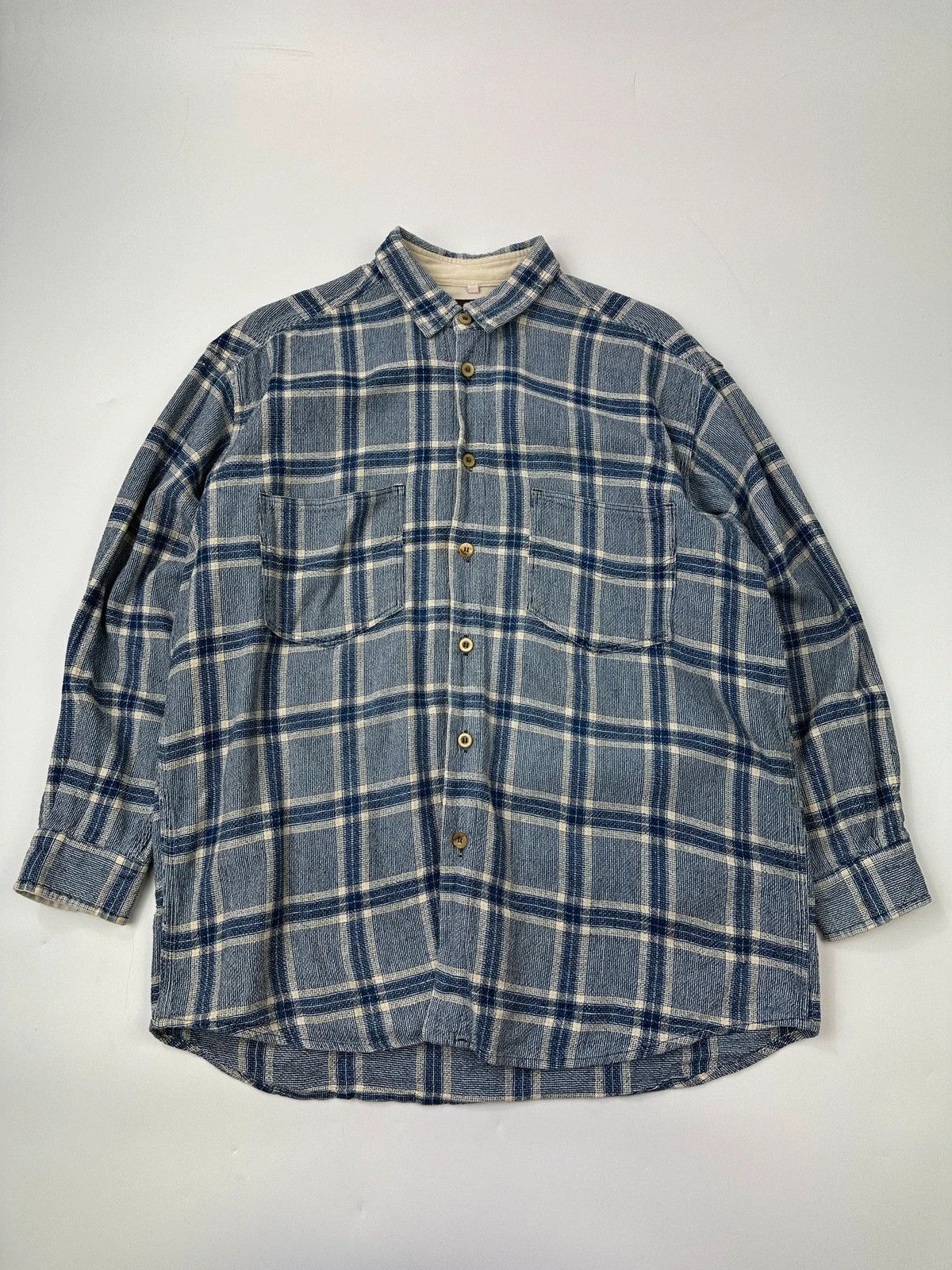 Armani Armani Jeans 90s Cottons Knitted Checkered Blue Shirt Size US L / EU 52-54 / 3 - 1 Thumbnail