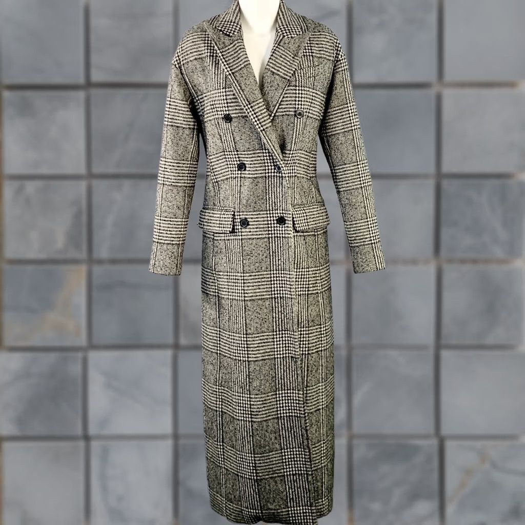 Vintage MICHAEL by MICHAEL KORS Size S Black White Wool Blend Plaid Double Breasted Coat Mens Size S / US 4 / IT 40 - 1 Thumbnail