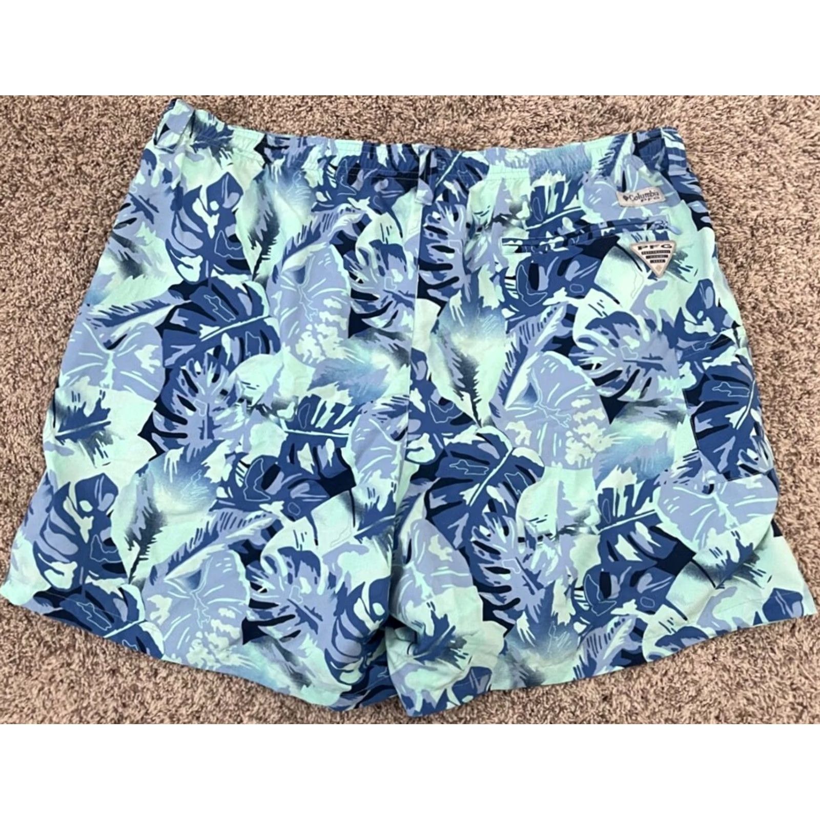 Vintage Columbia Mens XXL Blue Hawaiian Print Trunks 6" Lined Drawstring Size ONE SIZE - 2 Thumbnail