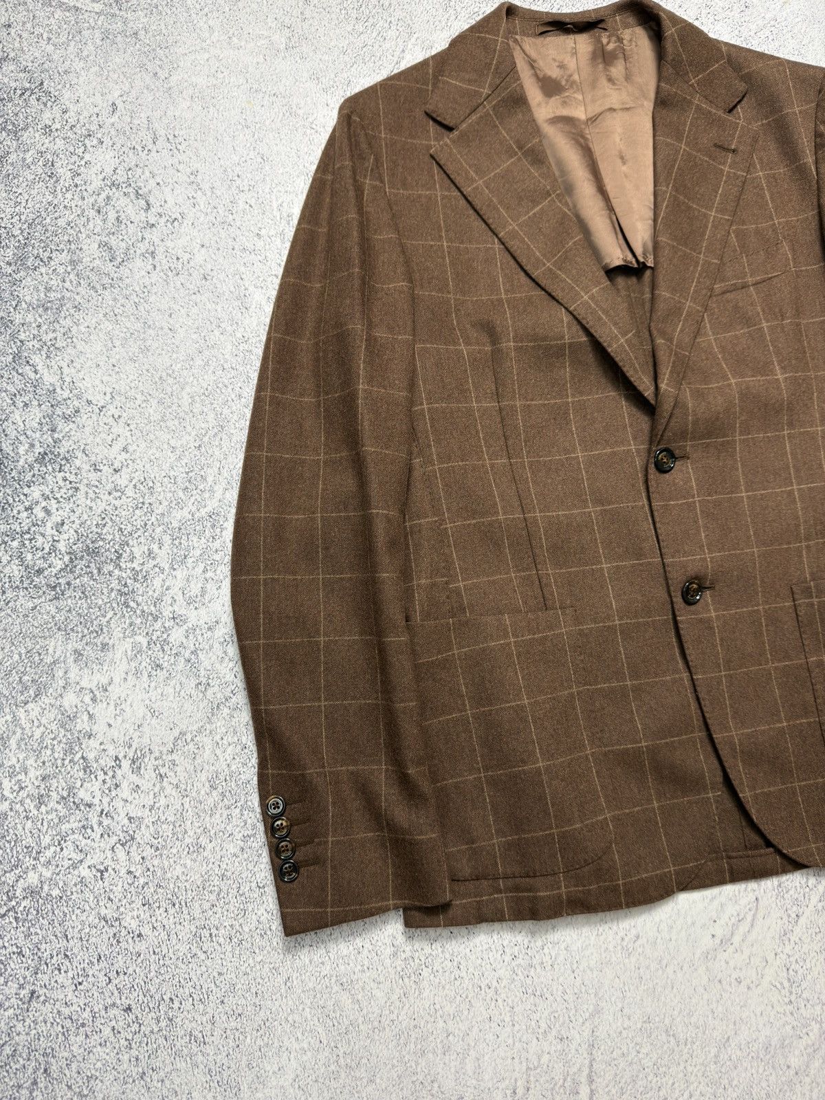 Eleventy Eleventy Brown Check Blazer Wool Cashmere Athletic Fit Sz 52 Size 52L - 2 Thumbnail