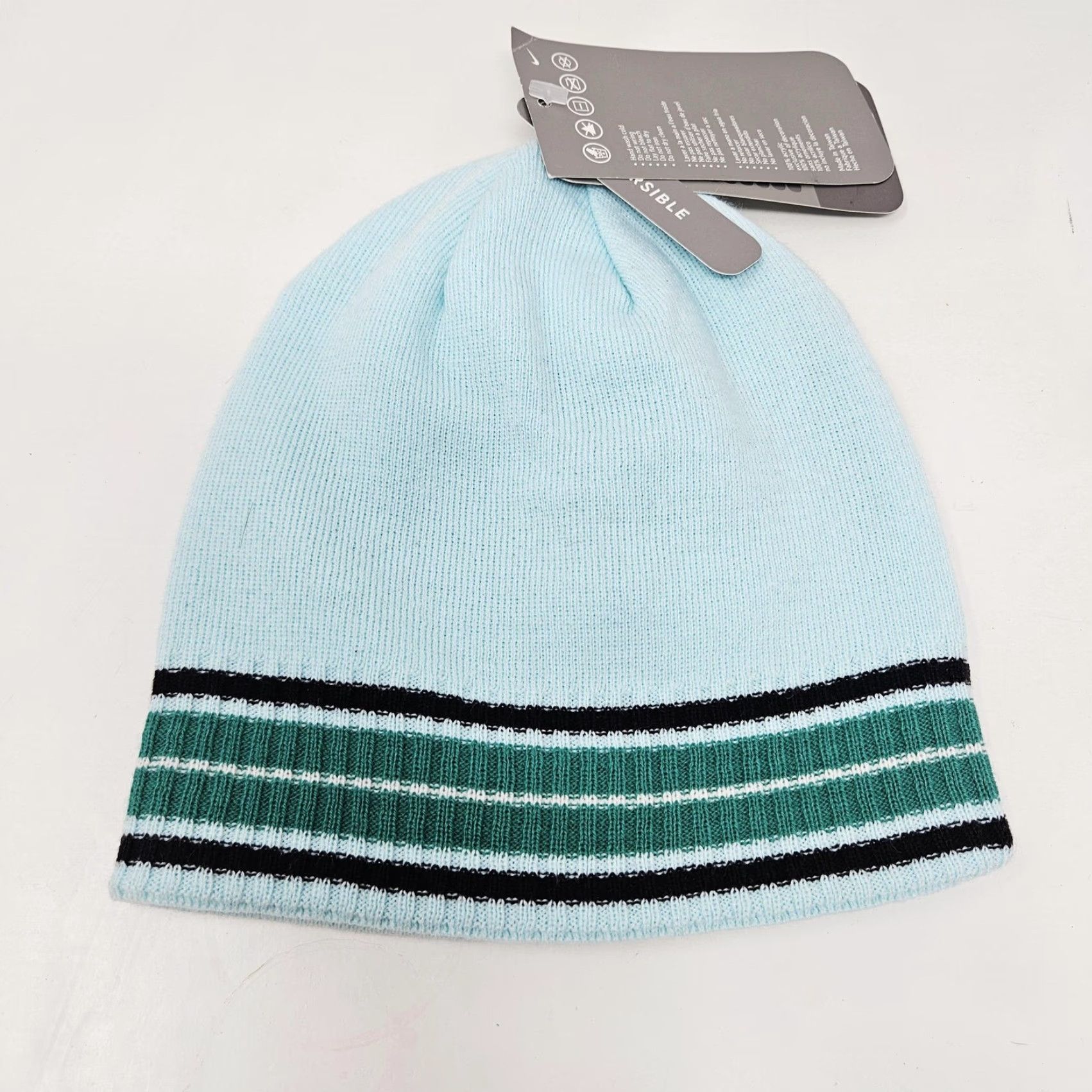 Nike Nike Hat Beanie Knit One Size Blue Mens Reversible Stripe Swoosh Logo Winter Size ONE SIZE - 4 Thumbnail