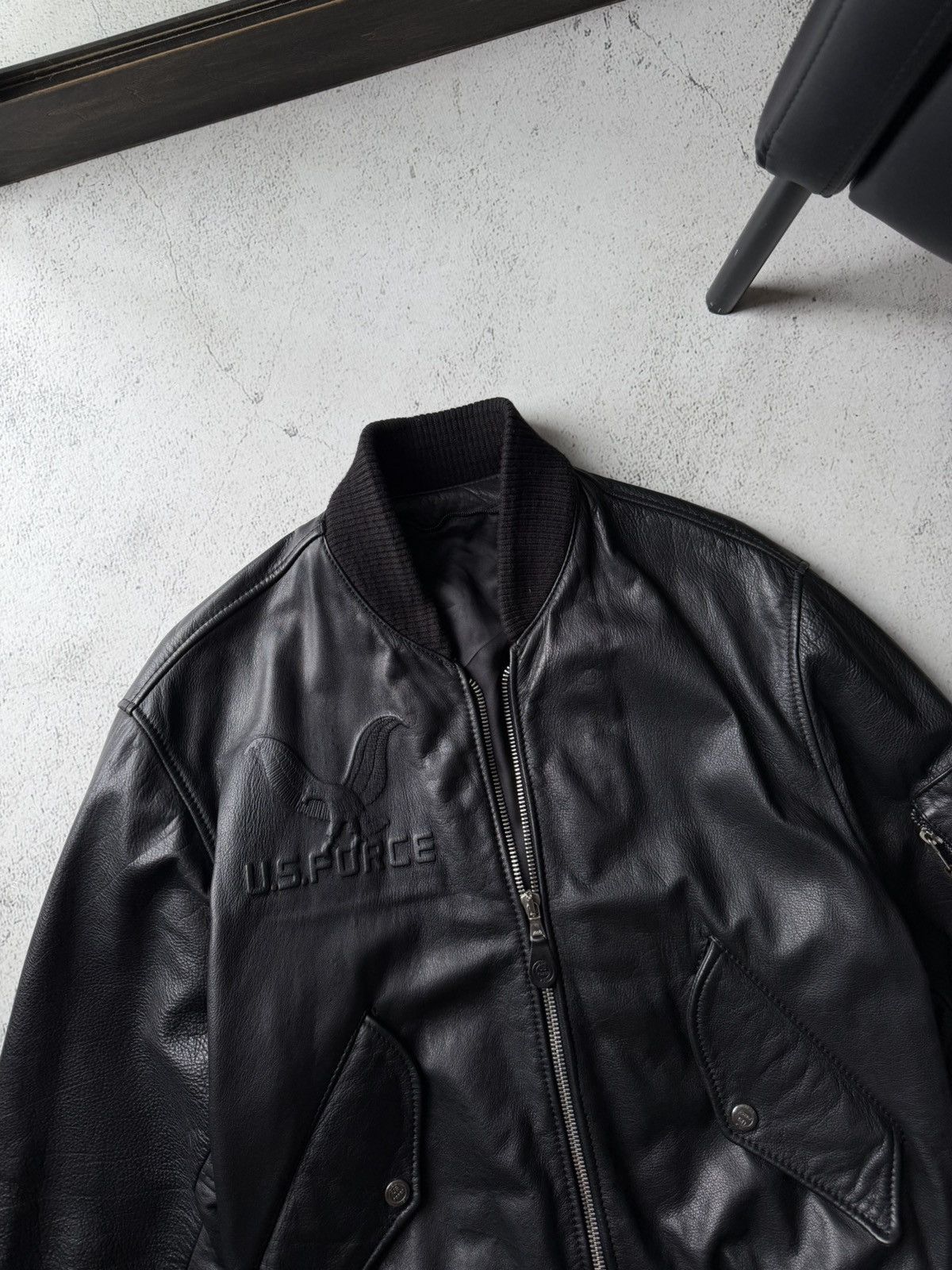 Leather U.S. Force Air Flying MA1 Aviator Leather Army Jacket Bomber Size US L / EU 52-54 / 3 - 4 Thumbnail