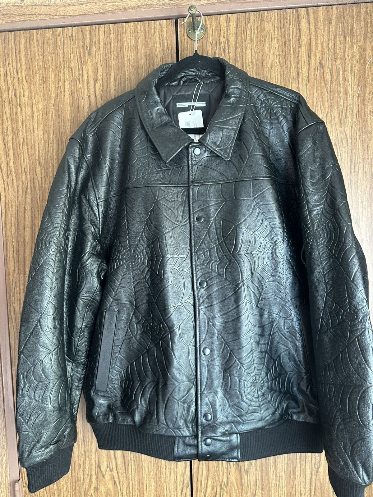 Sp5der Sp5der Black Debossed Web Leather Jacket Size US XXL / EU 58 / 5 - 1 Thumbnail