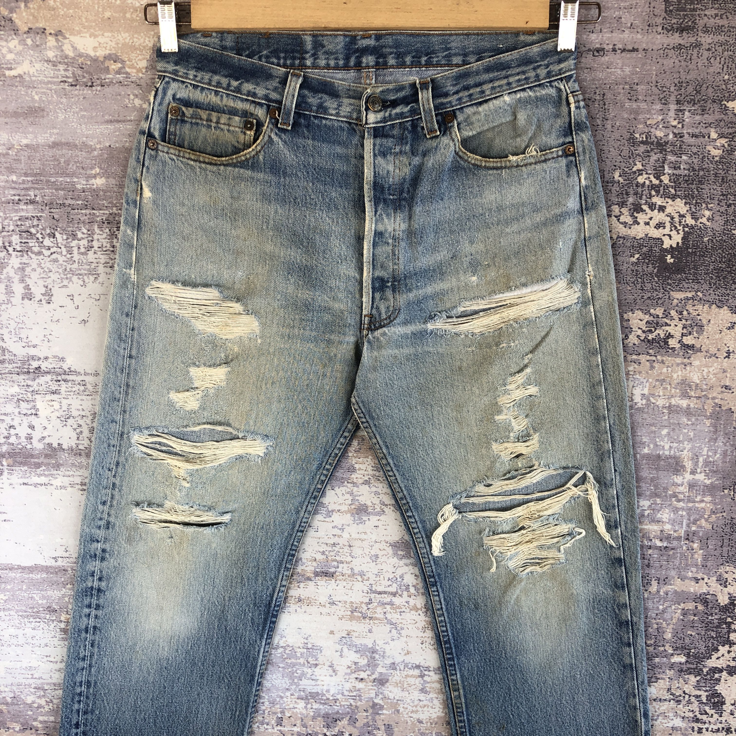 Levi's Vintage 70s Levis 501 Faded Distressed Jeans Levis Mud Denim Size US 32 / EU 48 - 3 Thumbnail