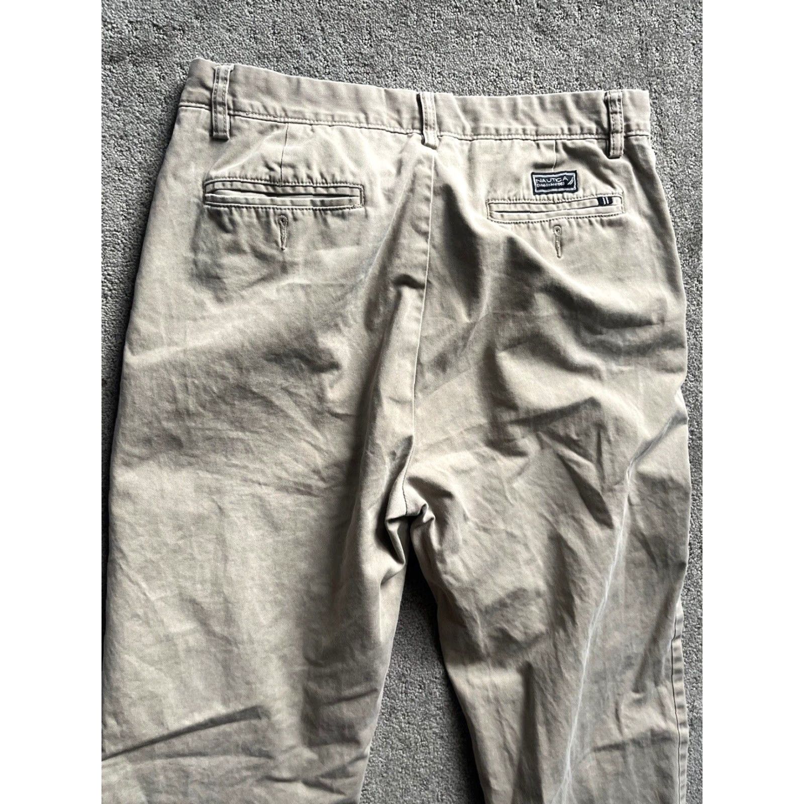 Nautica Nautica Chinos Pants 34x32 Flat Front Beige Solid Dress Casual Mens Size US 34 / EU 50 - 2 Thumbnail