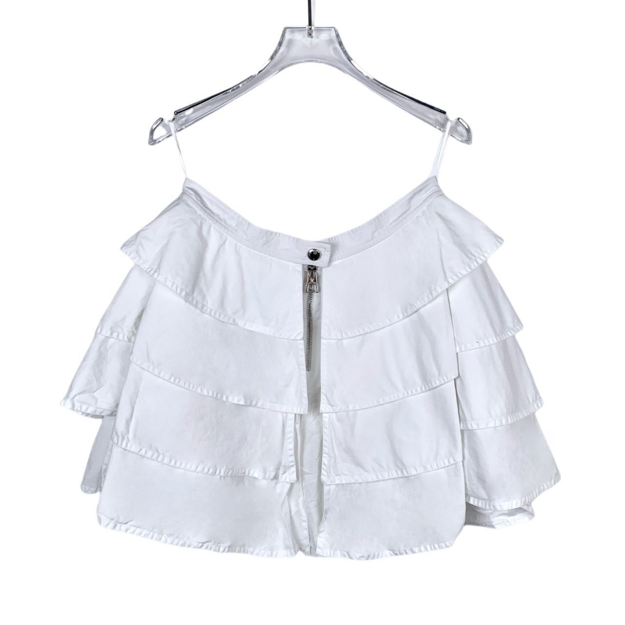 Louis Vuitton [Louis Vuitton] Logo Button Tiered White Cotton Midi Skirt 4 Size 40" / US 18 - 2 Thumbnail
