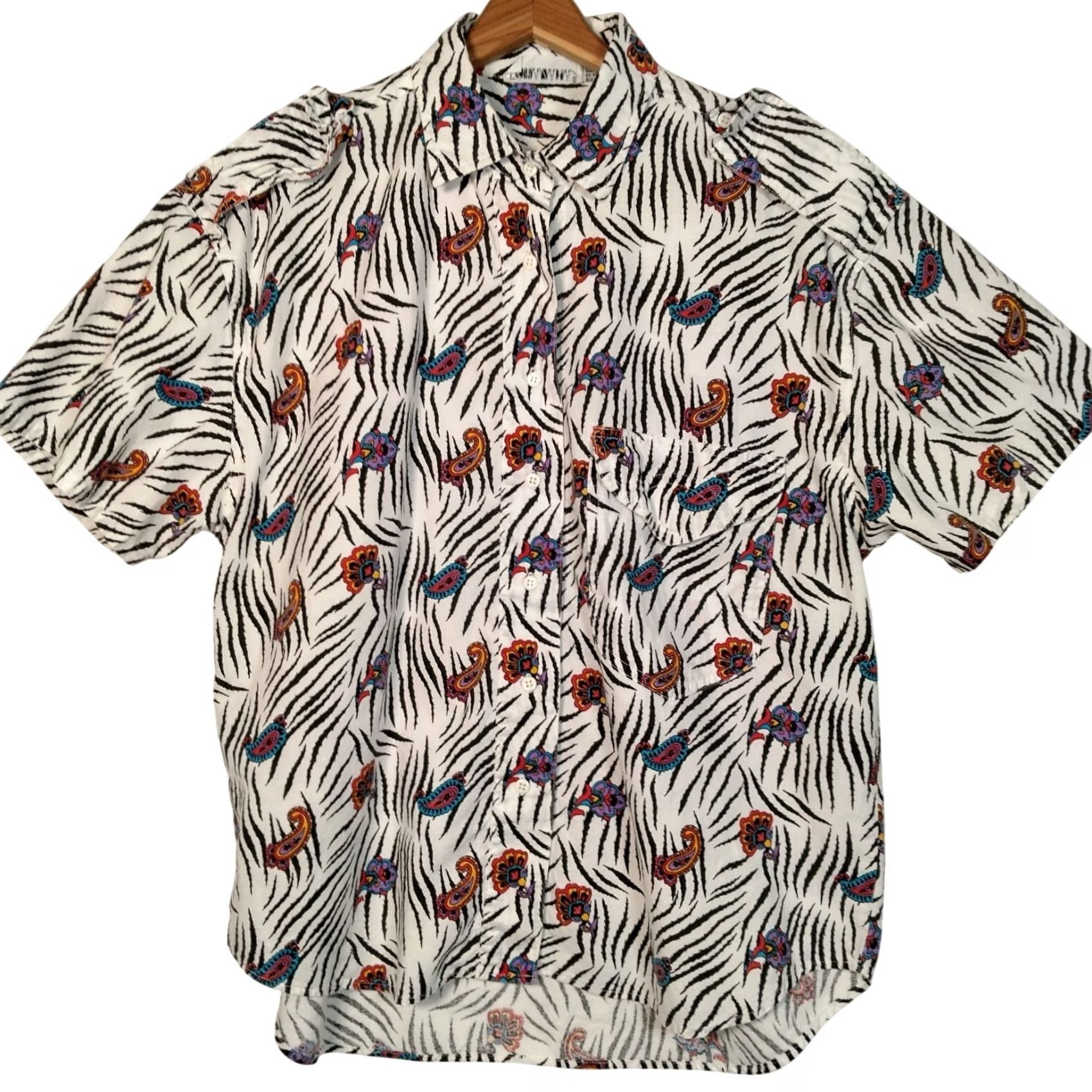 Vintage VINTAGE Khazana Shirt Women Medium Zebra Print Paisley Safari Short Slv Button-Up Collared Cotton Woven 80s 90s Vintage Size M / US 6-8 / IT 42-44 - 2 Thumbnail