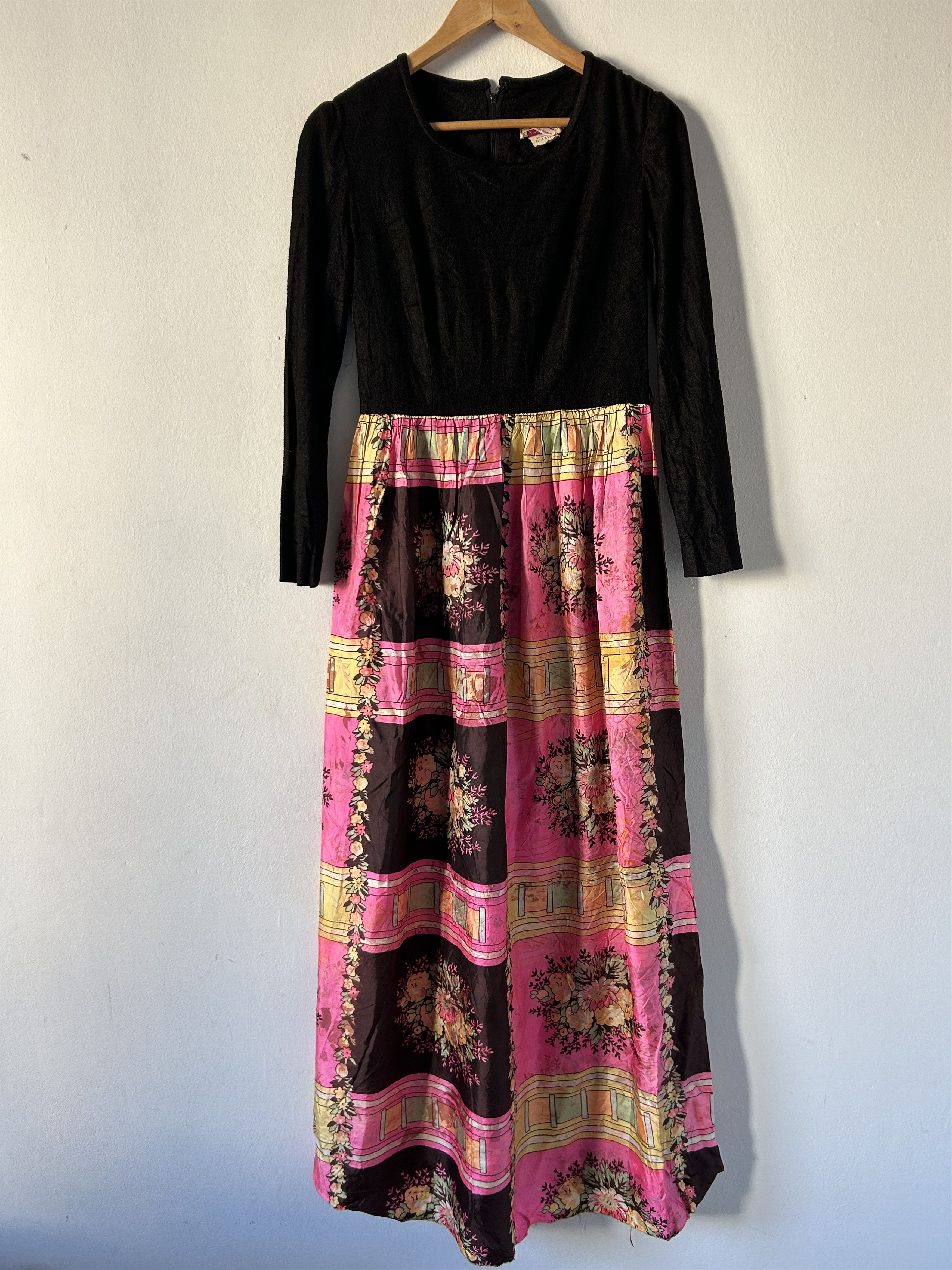 Designer × Vintage Vintage 70s black knit floral maxi dress Size XL / US 12-14 / IT 48-50 - 7 Thumbnail
