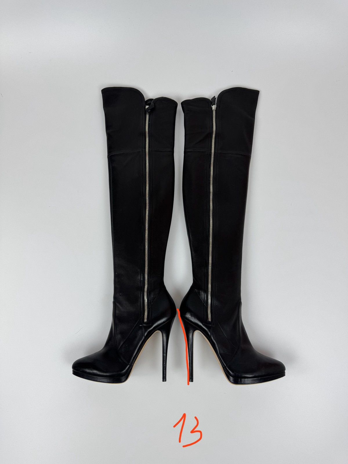 Casadei × Casedei CASADEI Black Leather Over The Knee Boots Stiletto Heels Size US 10 / IT 40 - 13 Thumbnail