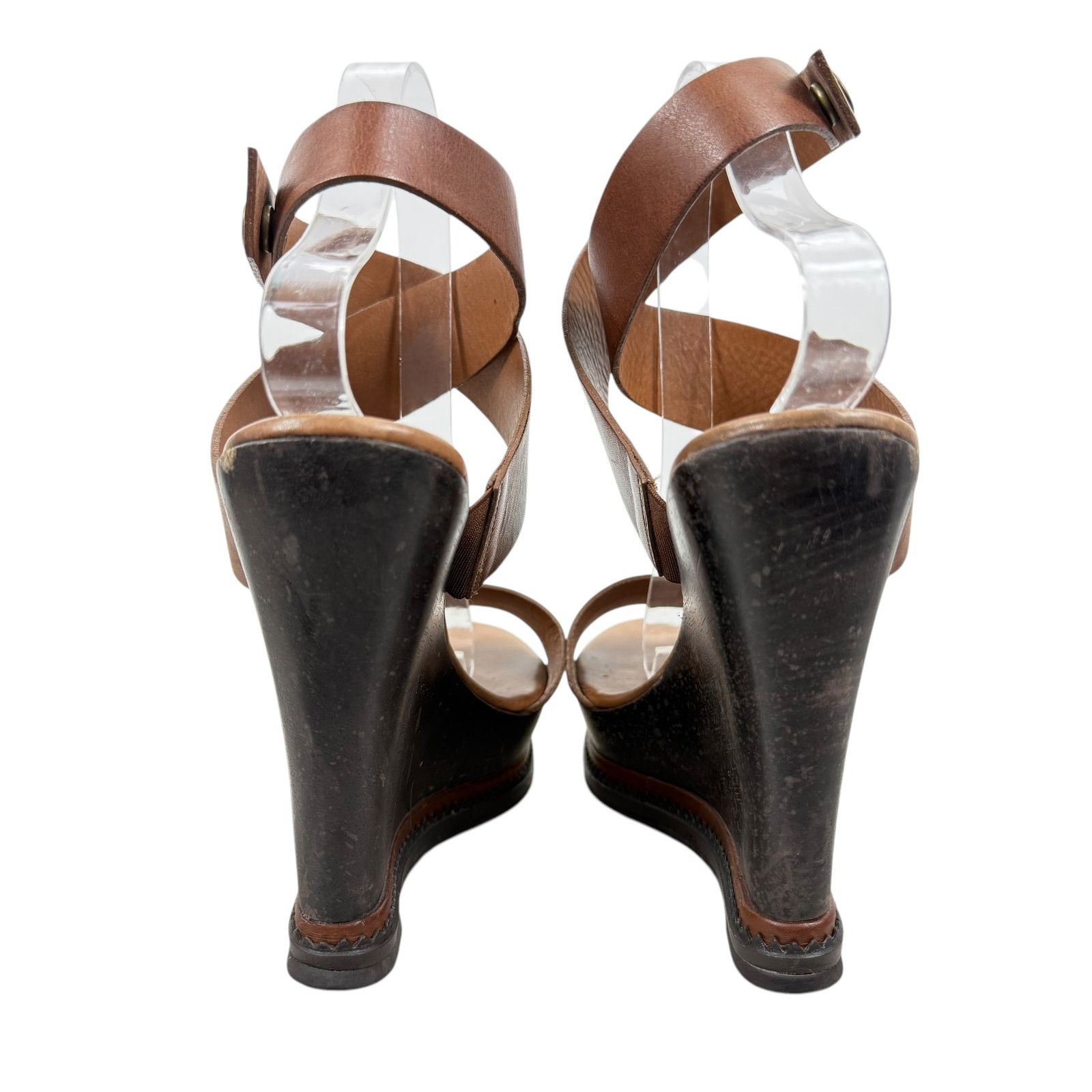 Diane von Furstenberg Diane Von Furstenberg Onmi Ankle Wrap Wedges Brown Leather Size US 9.5 / IT 39.5 - 6 Thumbnail