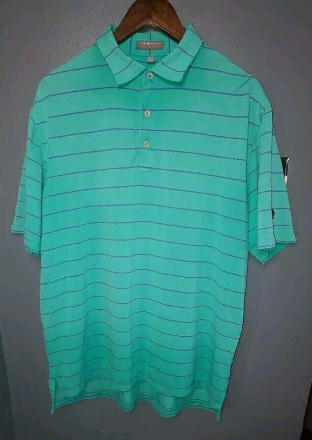 Peter Millar Peter Millar Polo Shirt Men's Large Teal Striped Size US L / EU 52-54 / 3 - 1 Thumbnail
