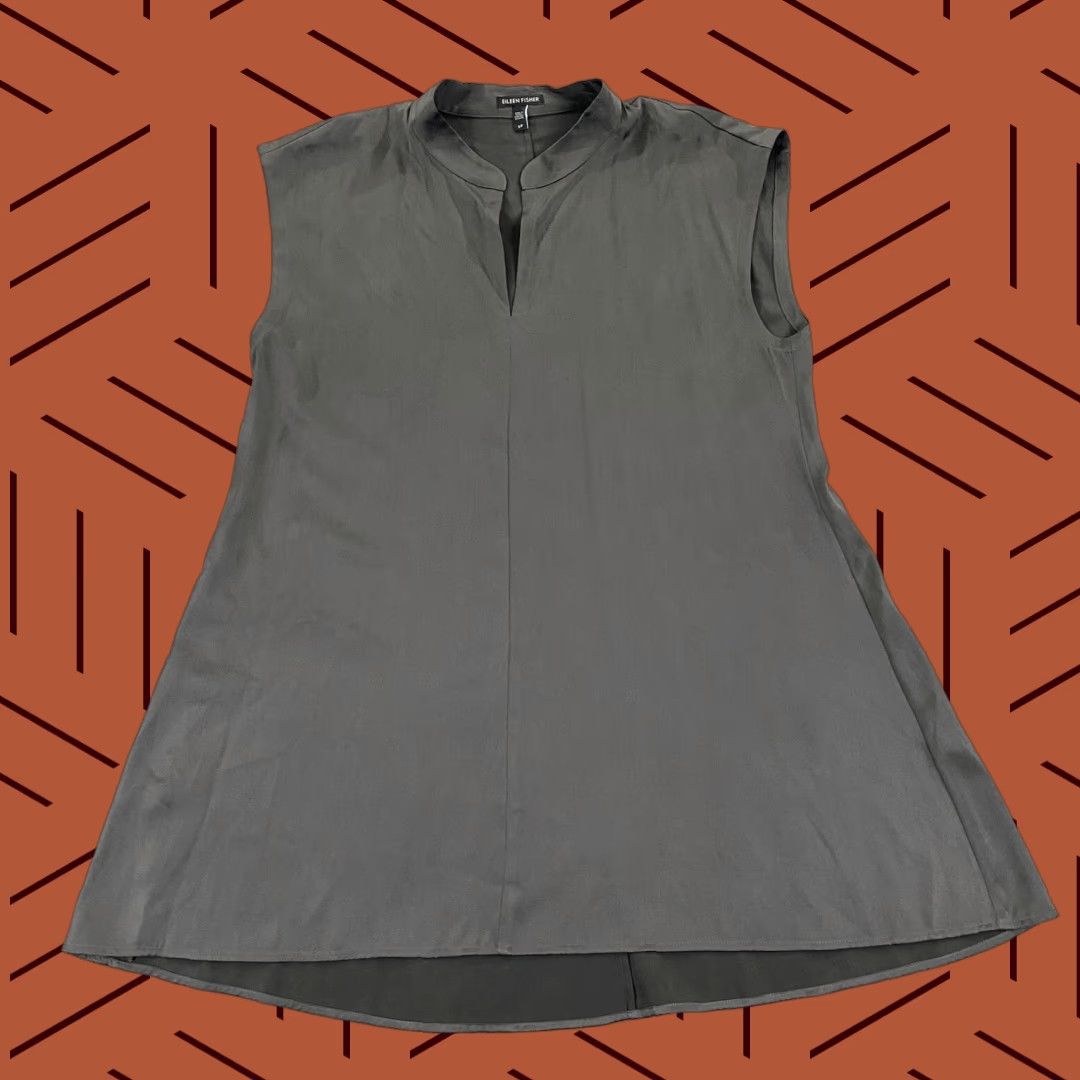Eileen Fisher EILEEN FISHER Top Womens Small Gray Silk Sleeveless Blouse Dress Shirt Micro Dress Shirt Blouse Silk Sleeveless Size S / US 4 / IT 40 - 1 Thumbnail